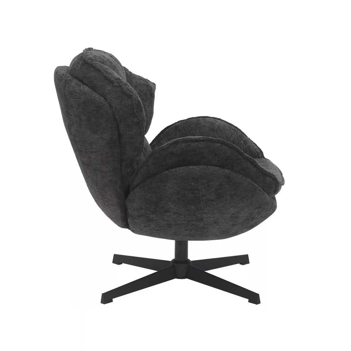 Fotoliu pufos rotativ BETTY, negru, stofa clasica/metal, 73x87x83 cm