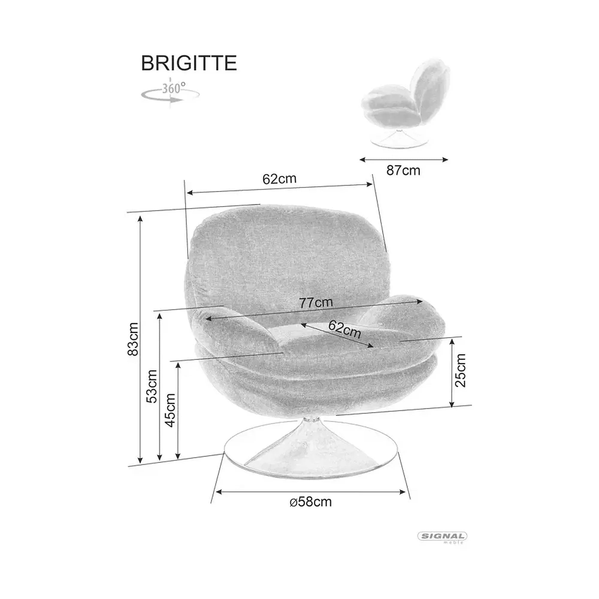 Fotoliu rotativ BRIGITTE, stofa clasica galben - Brego 68, 77x87x83 cm