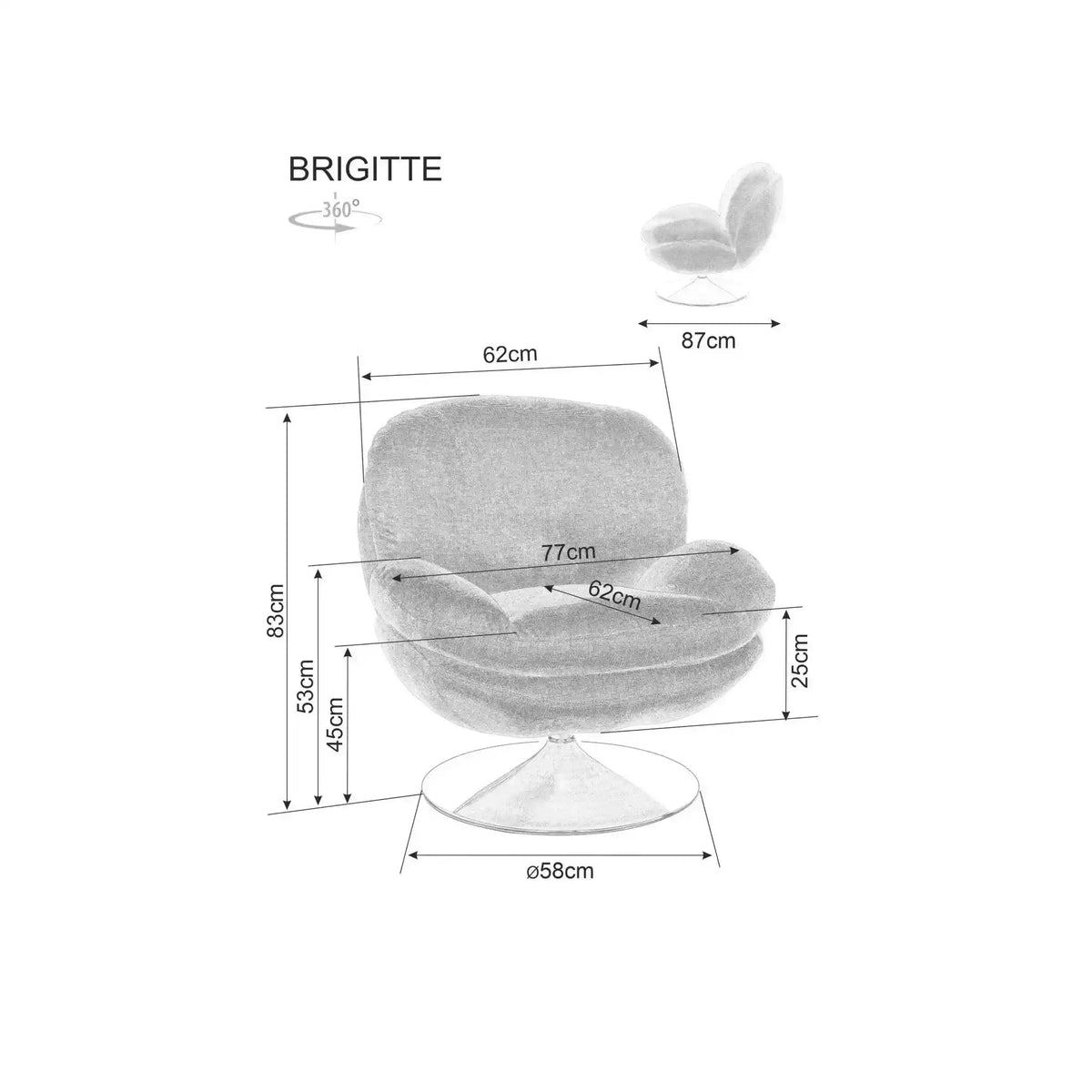 Fotoliu rotativ BRIGITTE, stofa clasica gri inchis - Brego 18, 77x87x83 cm