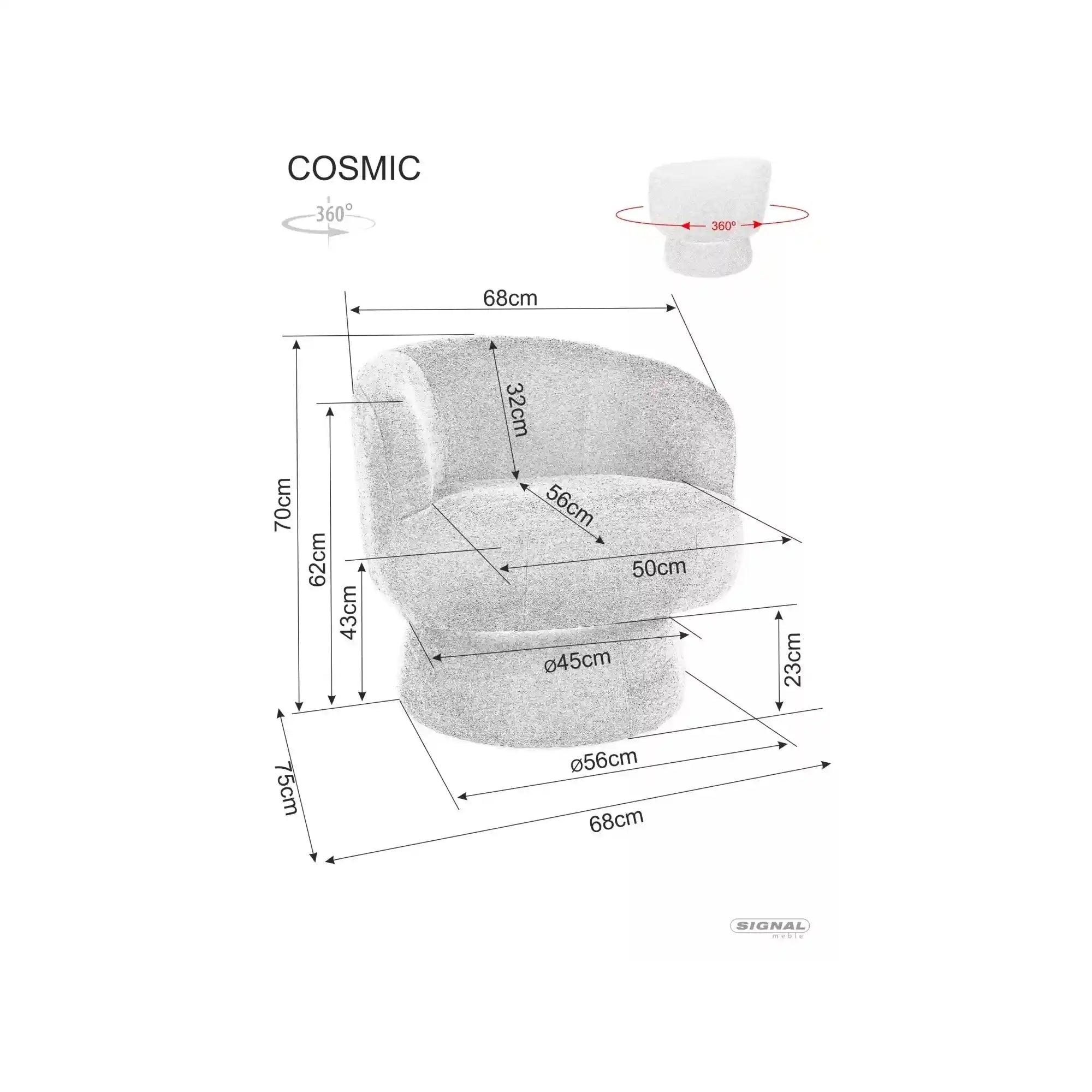 Fotoliu rotativ COSMIC, stofa clasica bej inchis - Raven 30, 68x75x70 cm