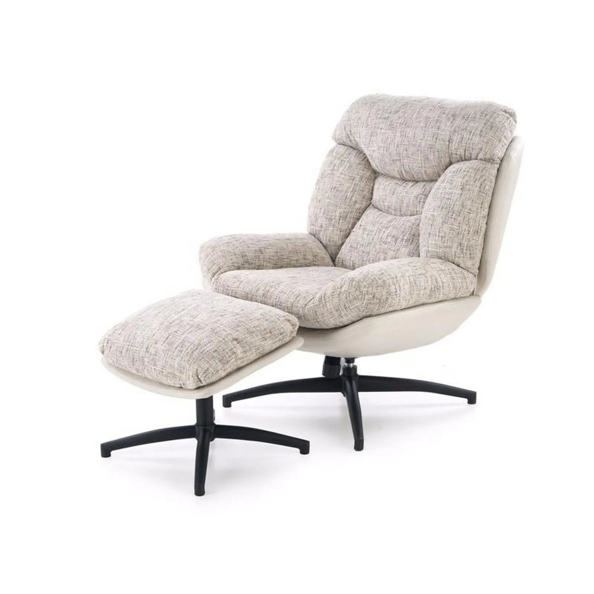 Fotoliu rotativ cu taburet KRONOS, bej/negru, stofa clasica/piele ecologica, 78x90x98 cm