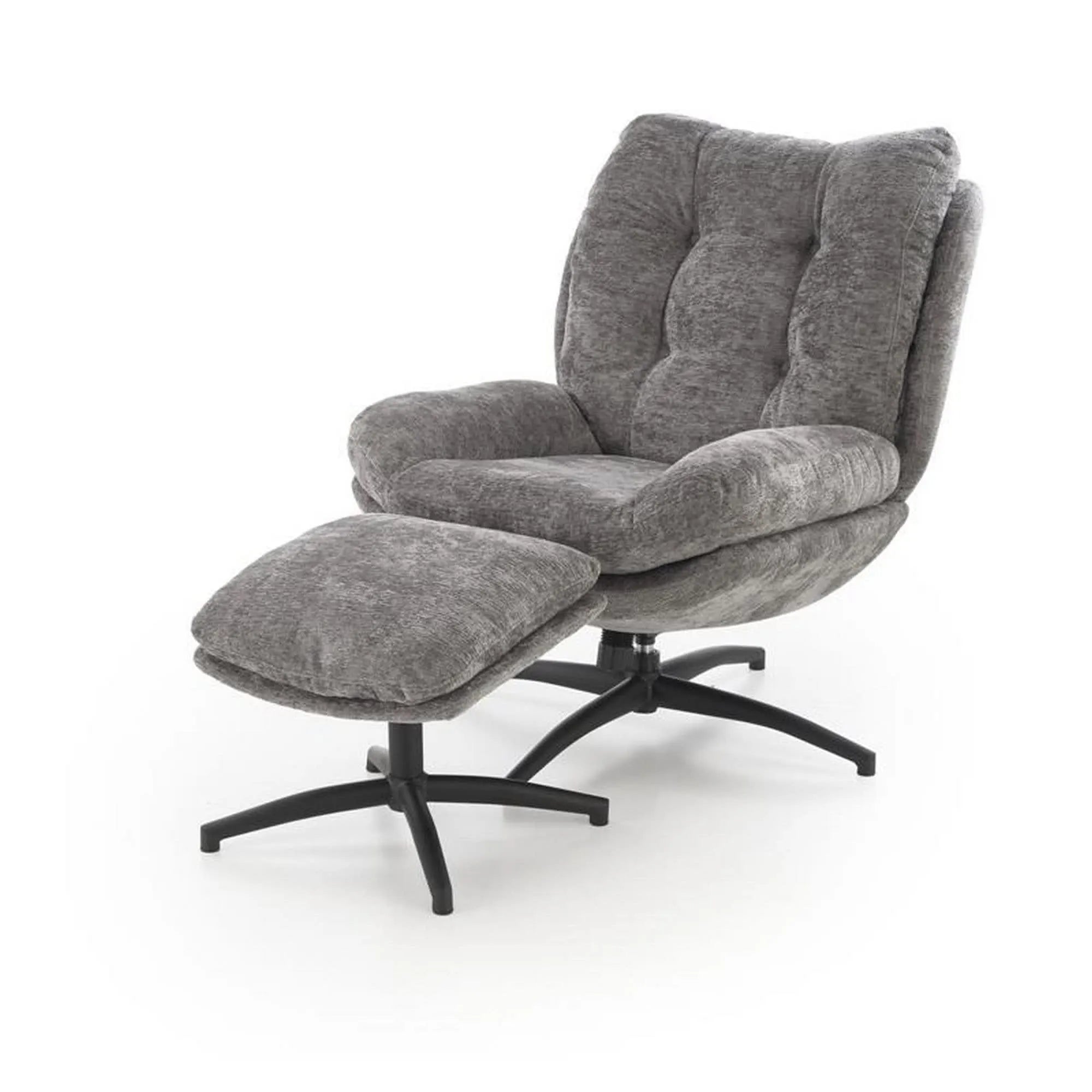 Fotoliu rotativ cu taburet PESTO, gri/negru, stofa clasica/metal, 76x92x96 cm