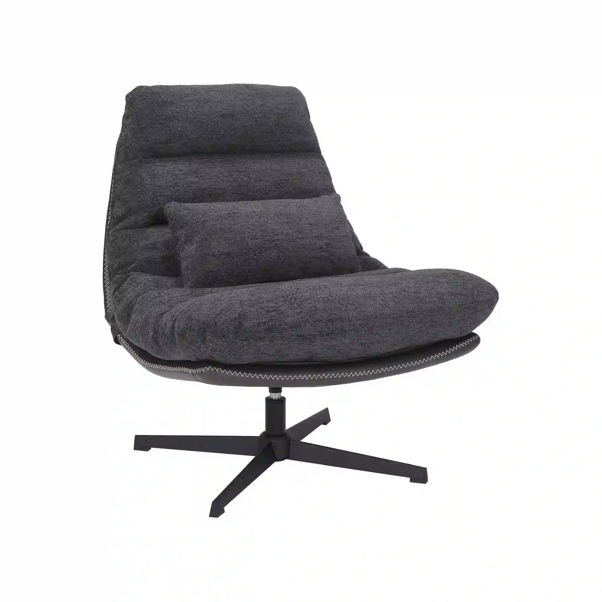 Fotoliu rotativ FELICIA, stofa clasica gri inchis - Raven 18/piele ecologica, 79x87x91 cm