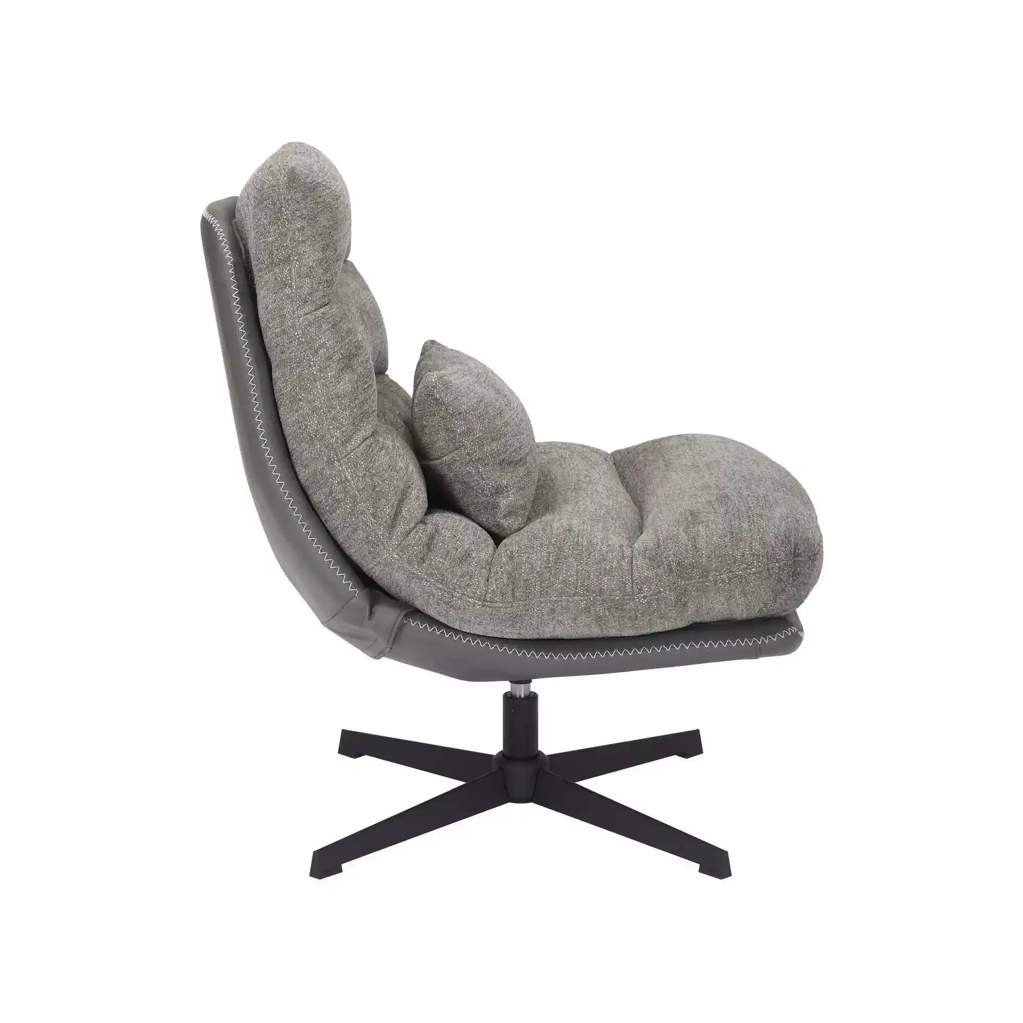 Fotoliu rotativ FELICIA, stofa clasica gri - Raven 07/piele ecologica, 79x87x91 cm