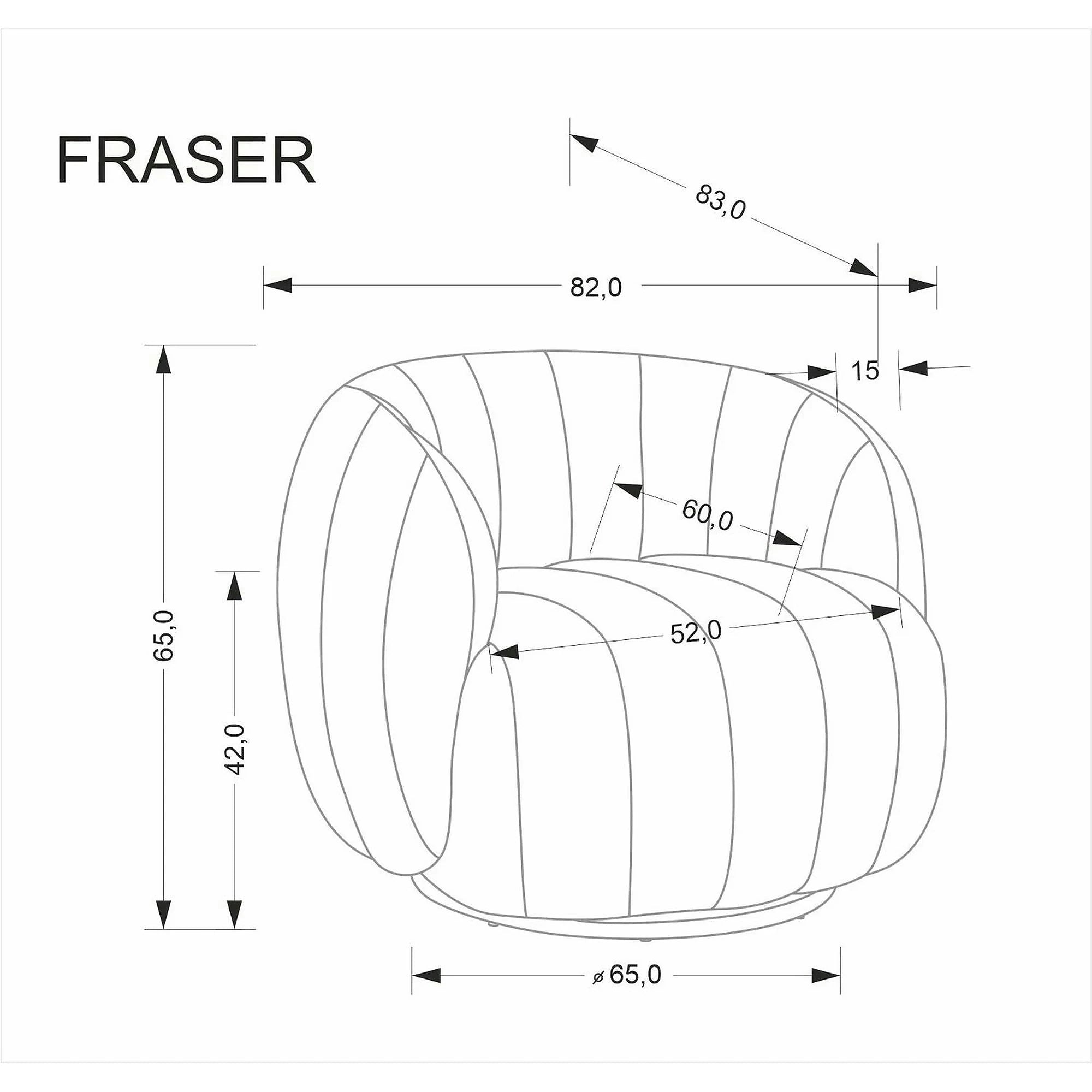 Fotoliu rotativ FRASER, stofa crem - Raven 22, 82x83x65 cm