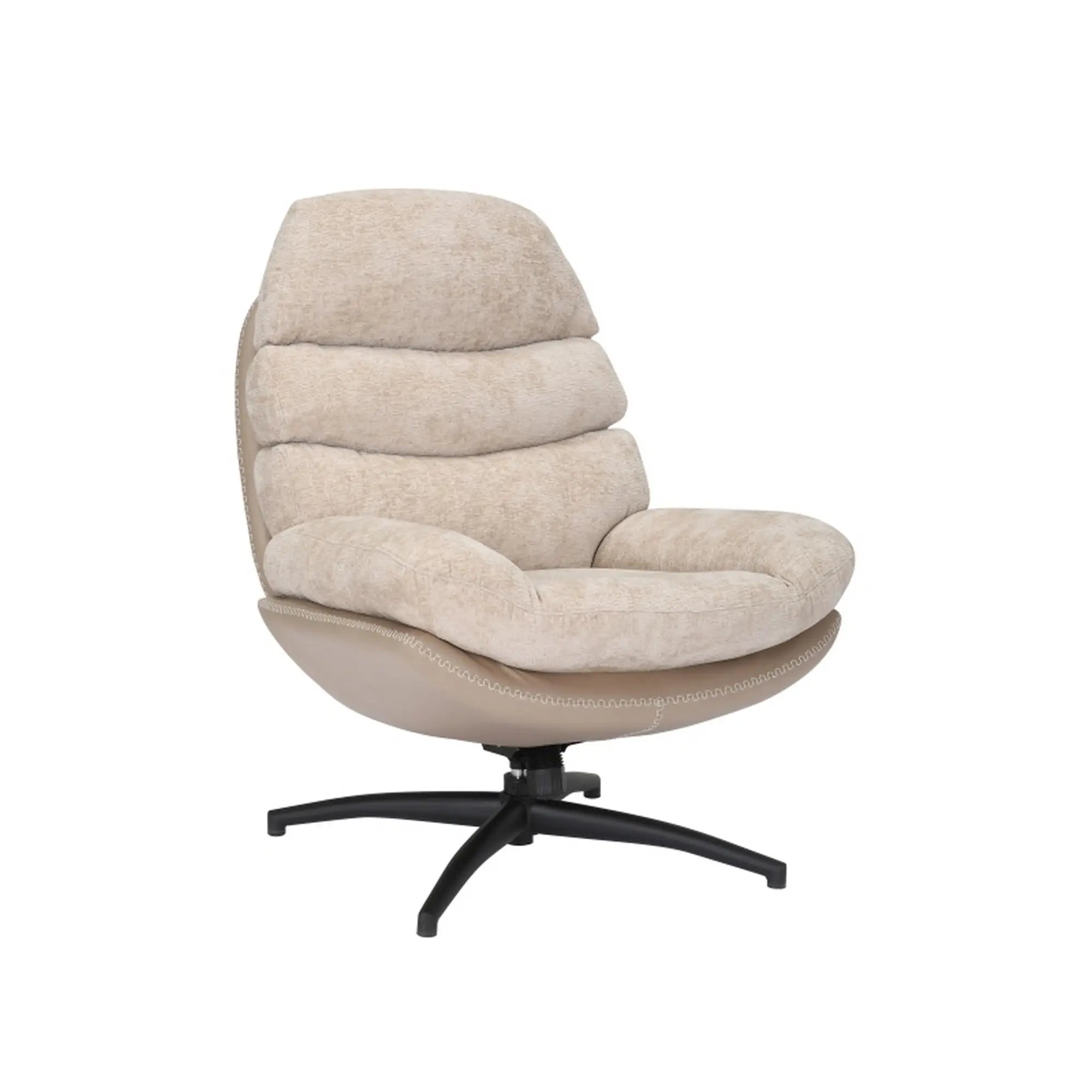 Fotoliu rotativ GISELLE, bej, stofa/piele ecologica/metal, 77x90x101 cm