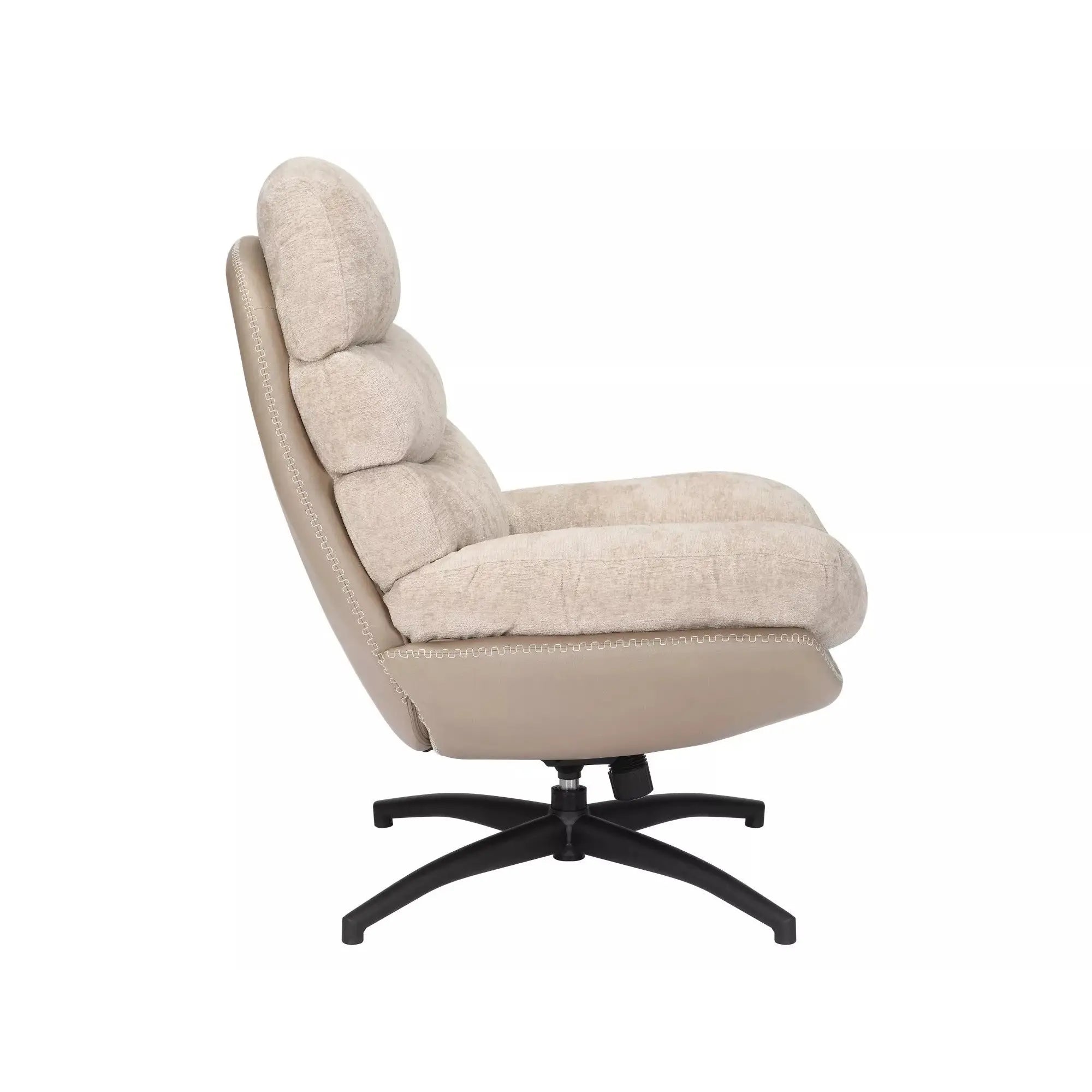 Fotoliu rotativ GISELLE, bej, stofa/piele ecologica/metal, 77x90x101 cm