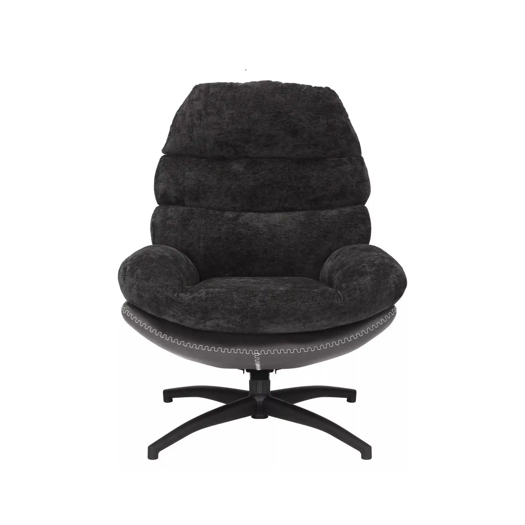 Fotoliu rotativ GISELLE, negru, stofa/piele ecologica/metal, 77x90x101 cm