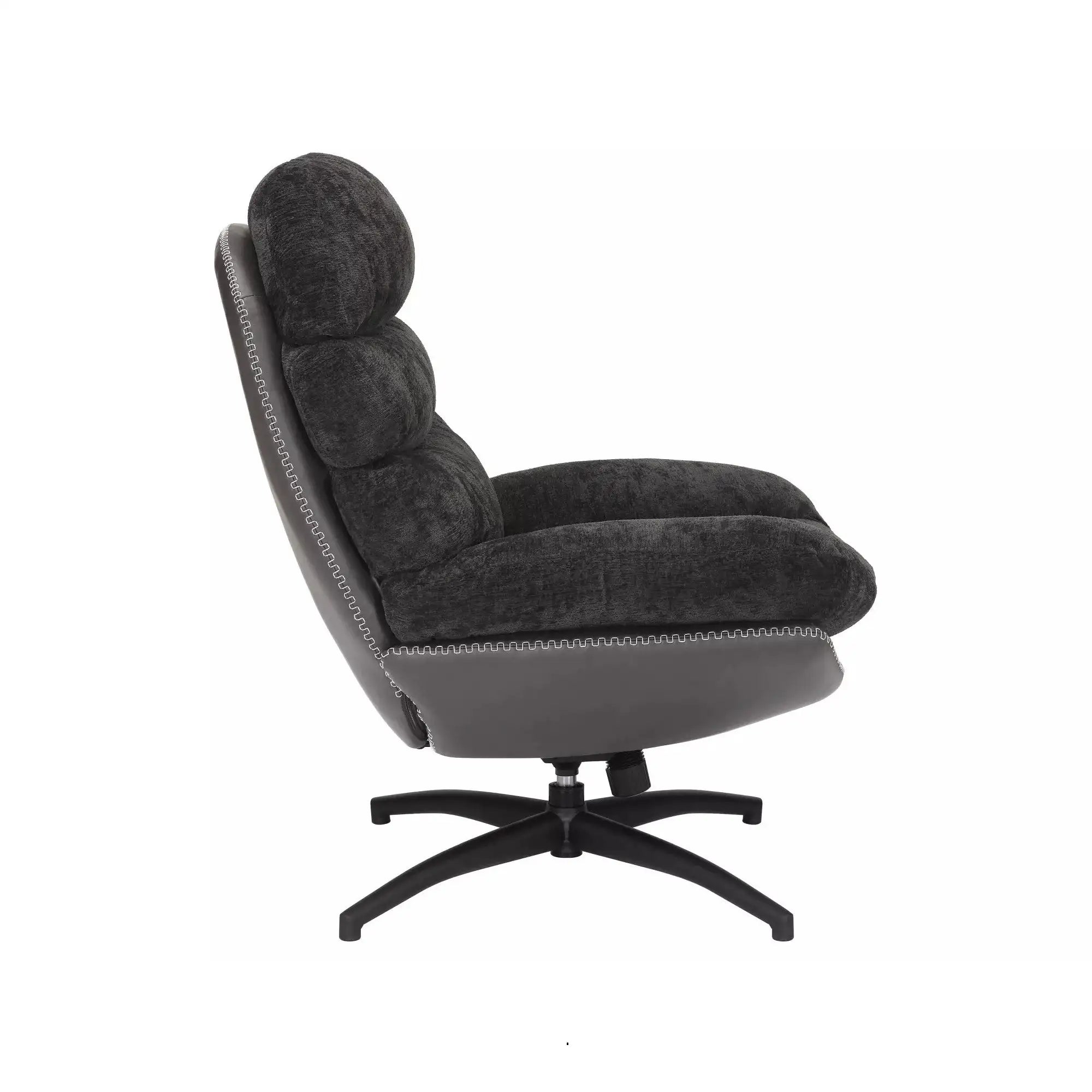 Fotoliu rotativ GISELLE, negru, stofa/piele ecologica/metal, 77x90x101 cm