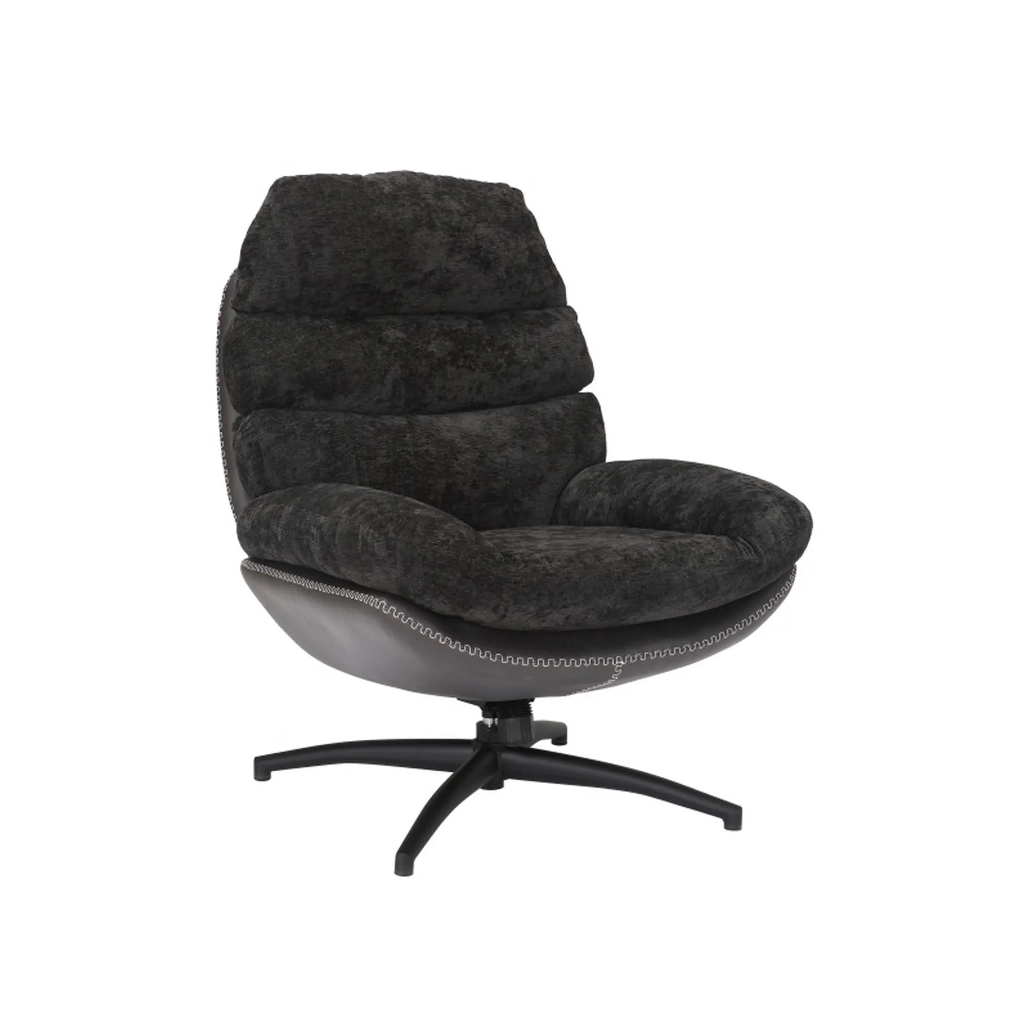 Fotoliu rotativ GISELLE, negru, stofa/piele ecologica/metal, 77x90x101 cm