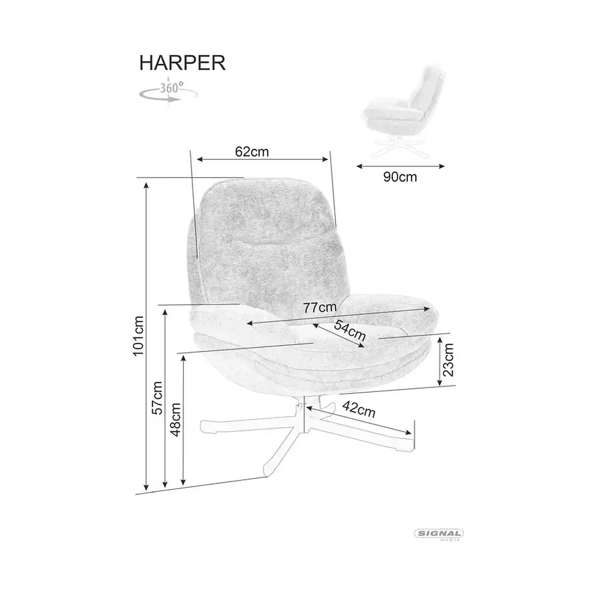 Fotoliu rotativ HARPER, stofa gri - Tap 238, 77x83x101 cm