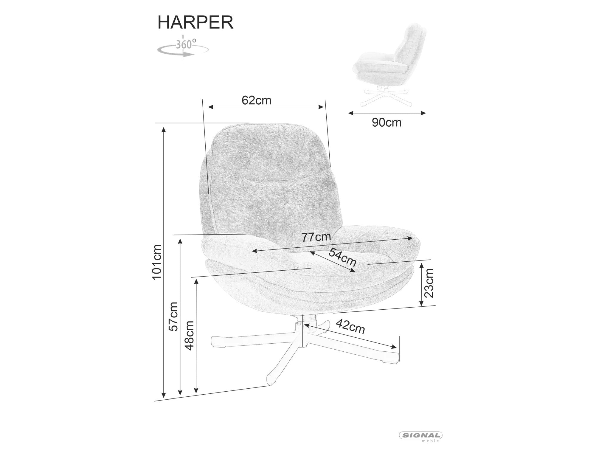 Fotoliu rotativ HARPER, stofa gri - Tap 240, 77x83x101 cm