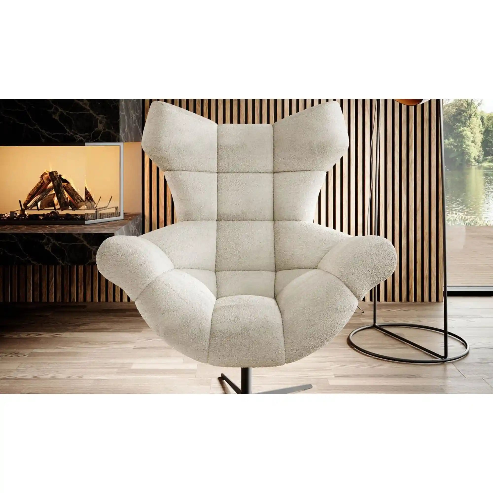 Fotoliu rotativ SENSI, stofa catifelata bej - RIVIERA 16, Gama Premium, 103x84x119 cm