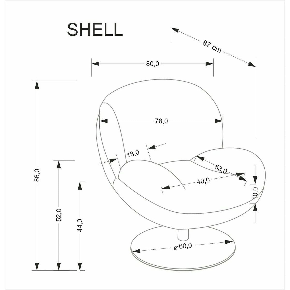 Fotoliu SHELL, blana artificiala crem - Lapit 23, 80x87x86 cm