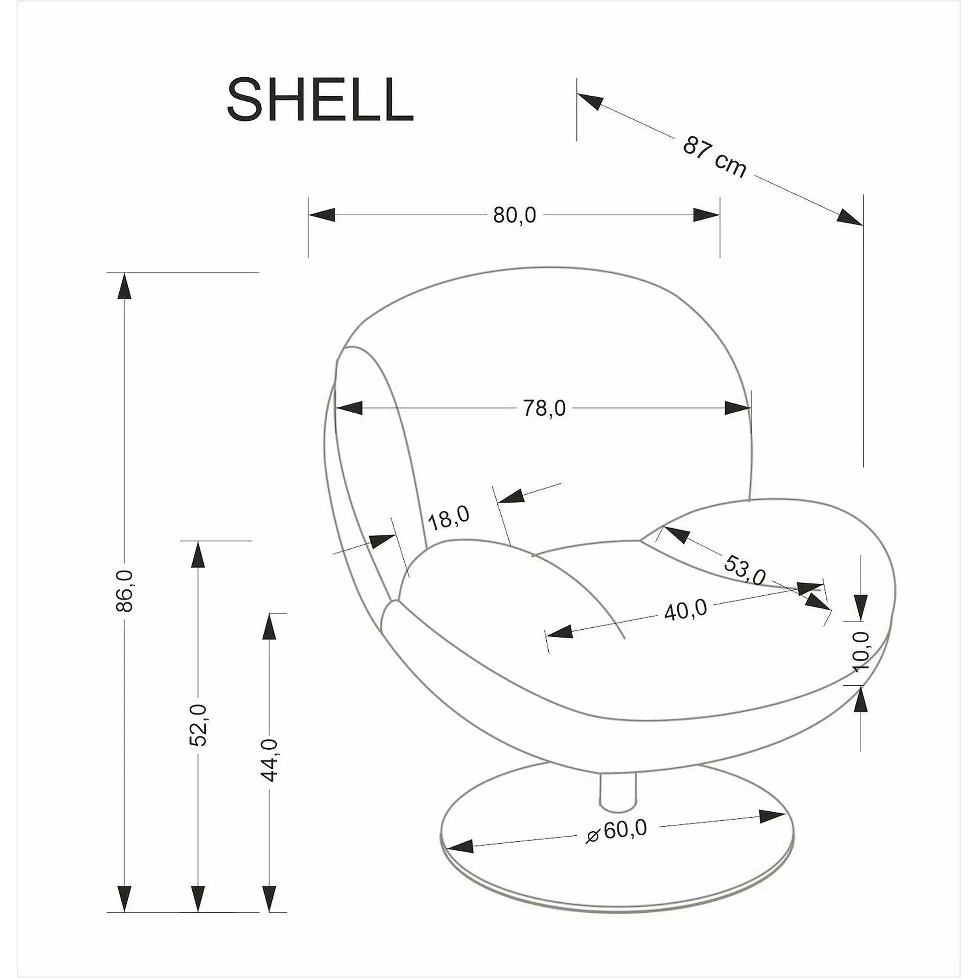 Fotoliu SHELL, blana artificiala gri - Lapit 06, 80x87x86 cm