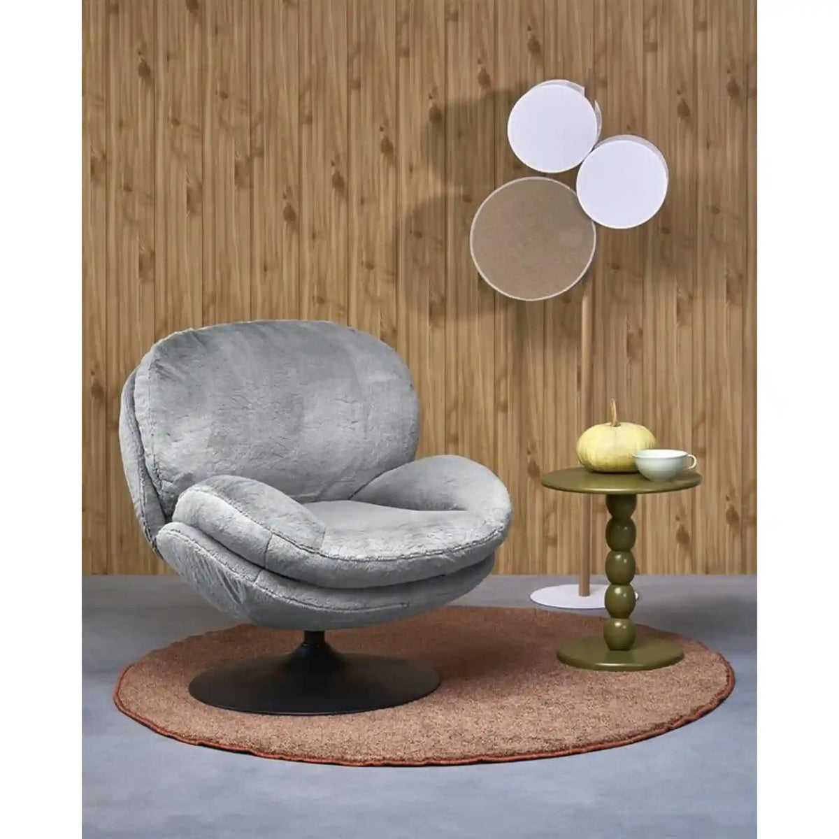 Fotoliu SHELL, blana artificiala gri - Lapit 06, 80x87x86 cm