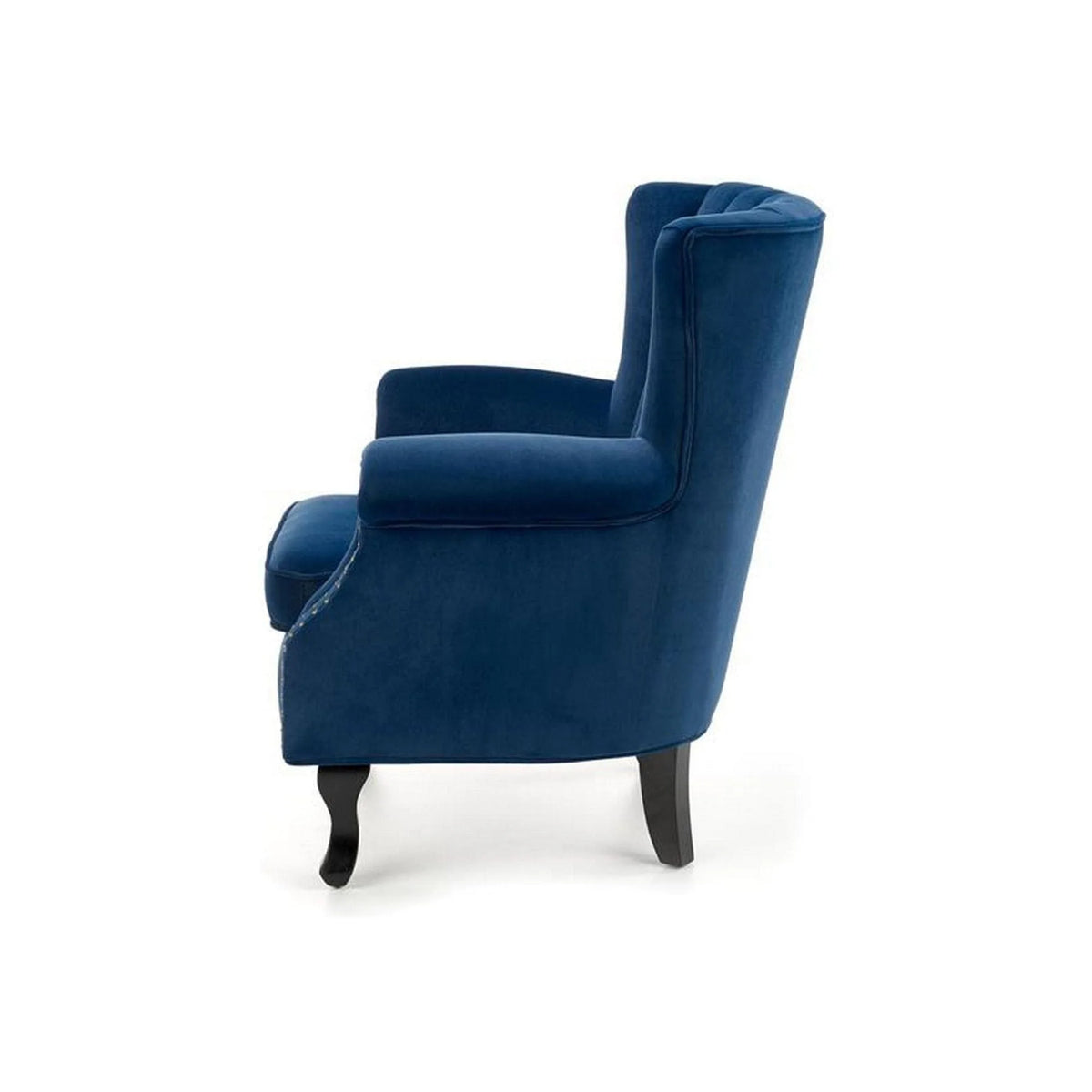 Fotoliu TITAN, albastru/negru, stofa catifelata/lemn, 73x70x87 cm