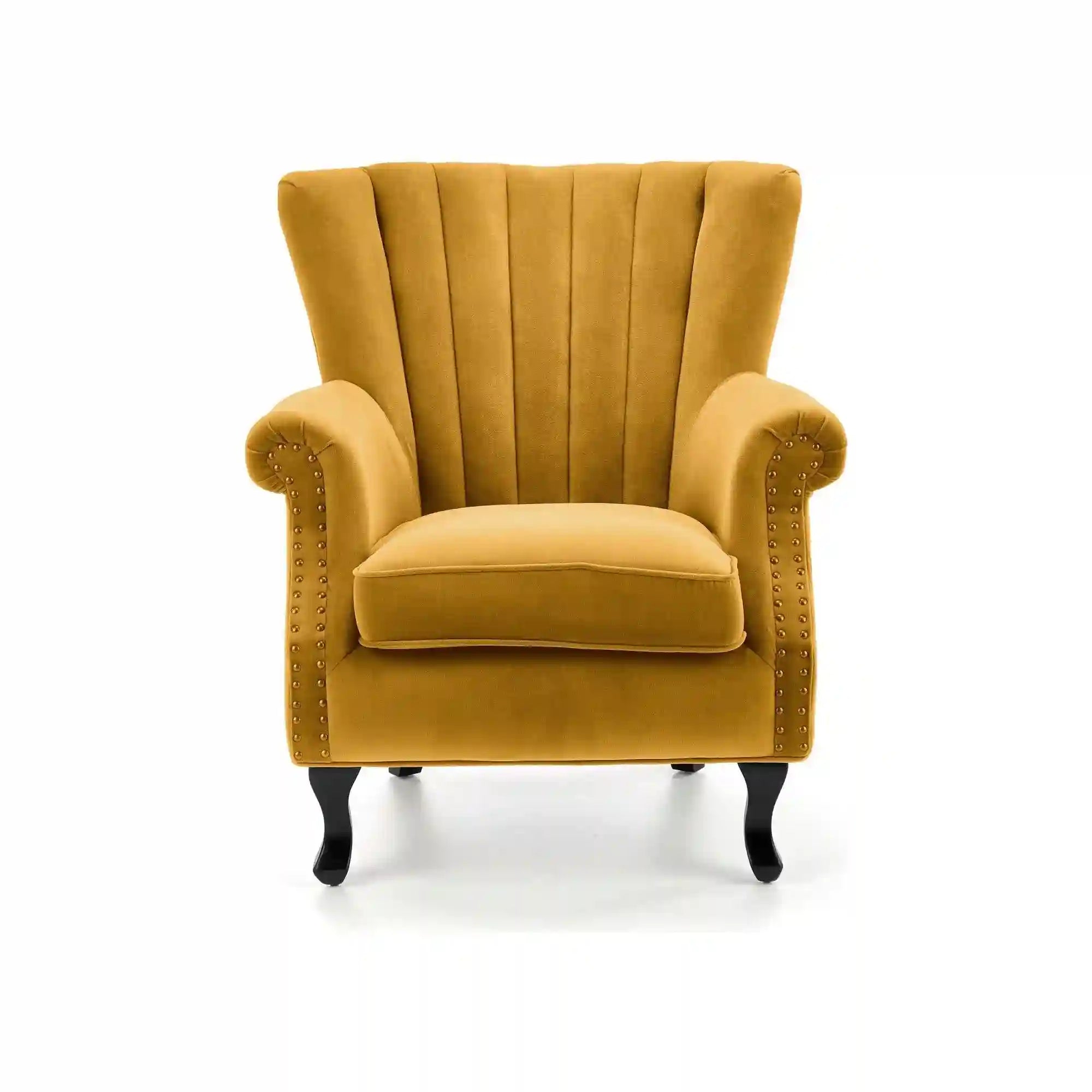 Fotoliu TITAN, galben mustar/negru, stofa catifelata/lemn, 73x70x87 cm