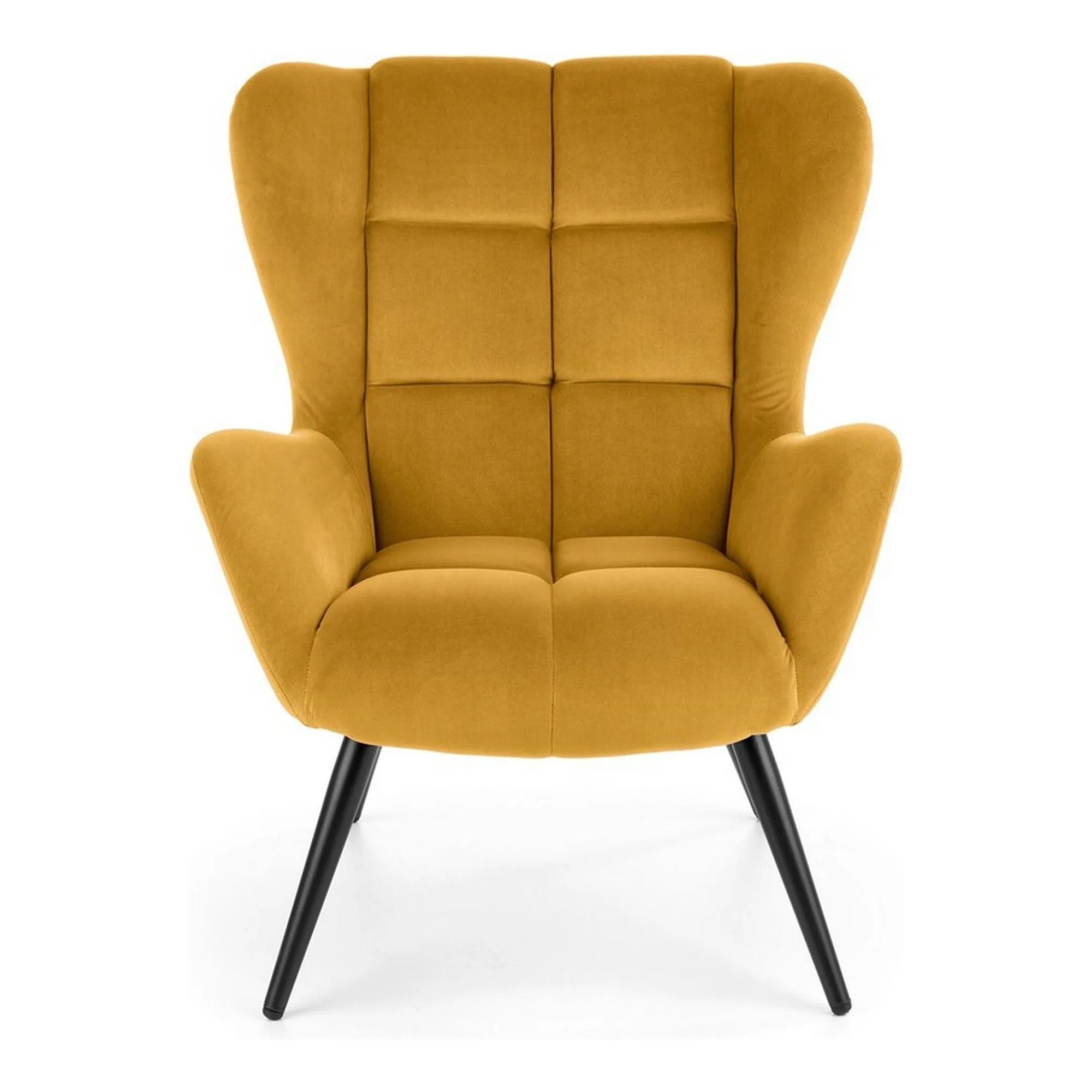 Fotoliu TYRION, galben mustar/negru, stofa catifelata/otel, 75x86x91 cm