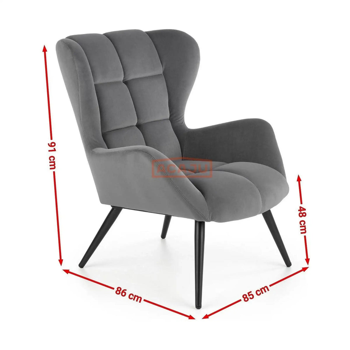 Fotoliu TYRION, stofa catifelata gri - Bluvel 14, 75x86x91 cm