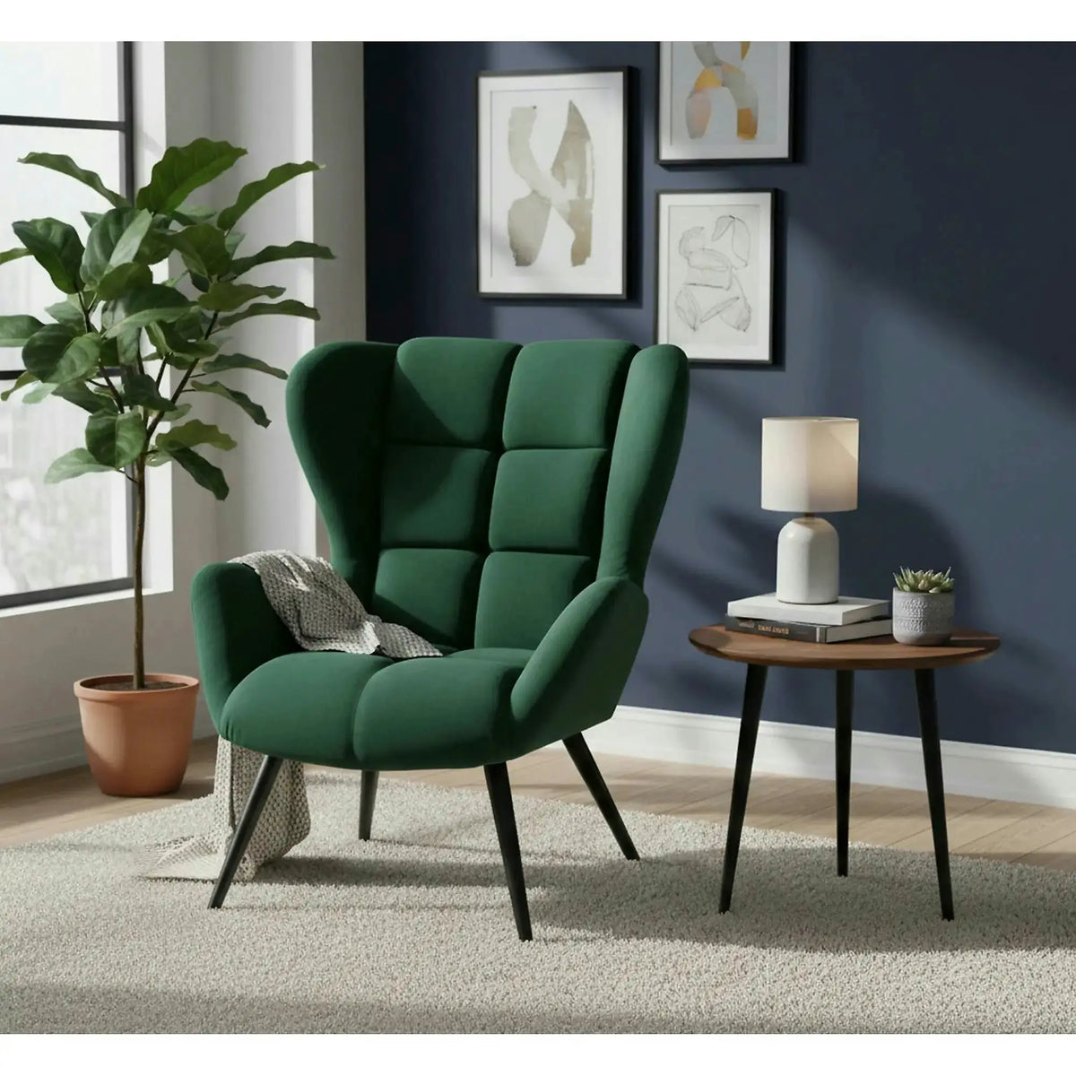 Fotoliu TYRION, stofa catifelata verde inchis - Bluvel 78, 75x86x91 cm