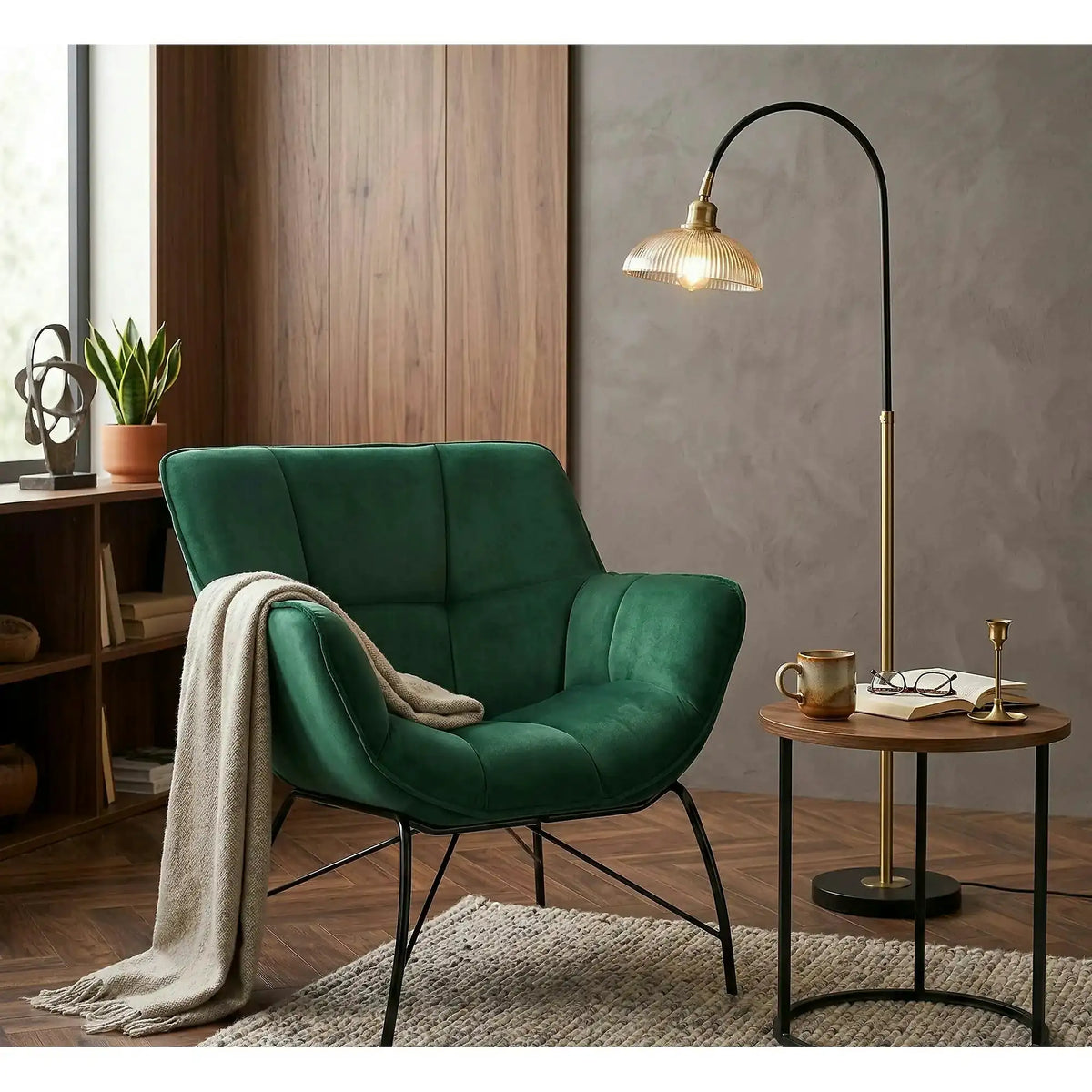 Fotoliu verde inchis BELTON, stofa catifelata/otel, 74x73x78 cm
