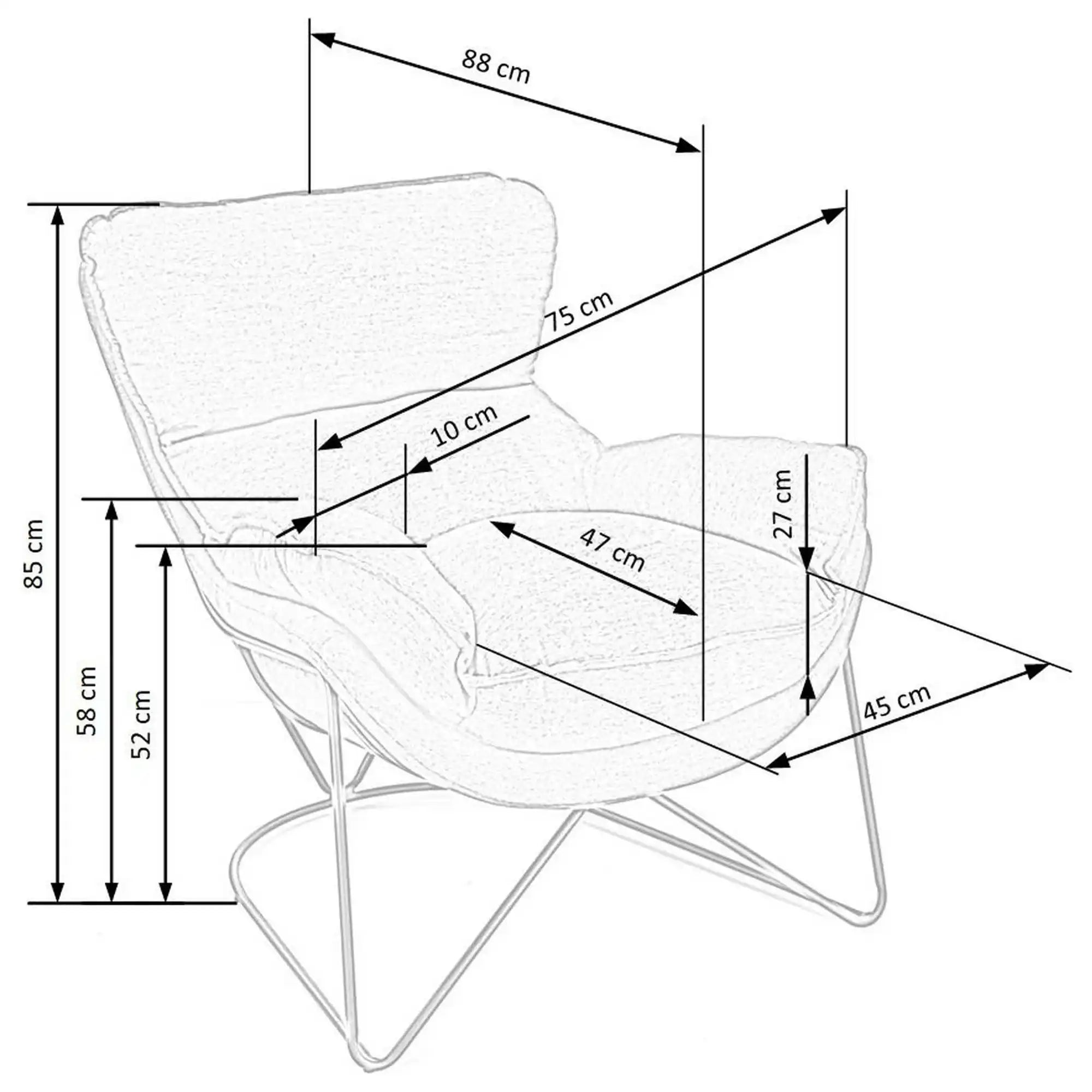 Fotoliu VOLKER, gri, stofa clasica/metal, 75x88x85 cm