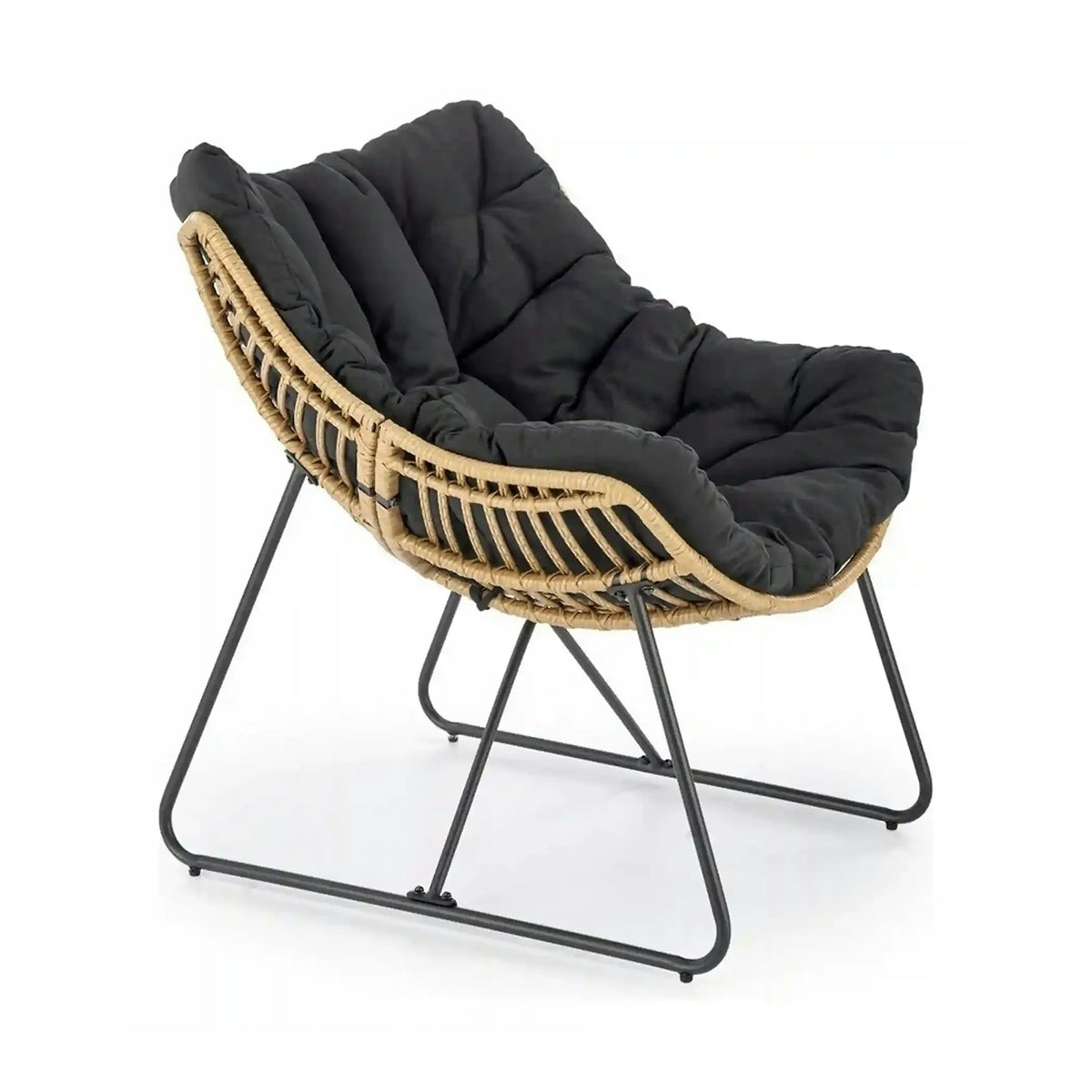 Fotoliu WHISPER, negru/stejar, ratan sintetic/metal, 81x90x90 cm
