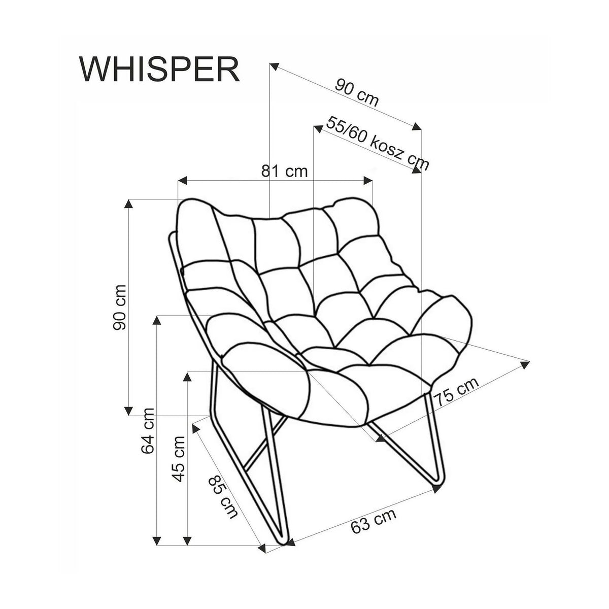 Fotoliu WHISPER, negru/stejar, ratan sintetic/metal, 81x90x90 cm
