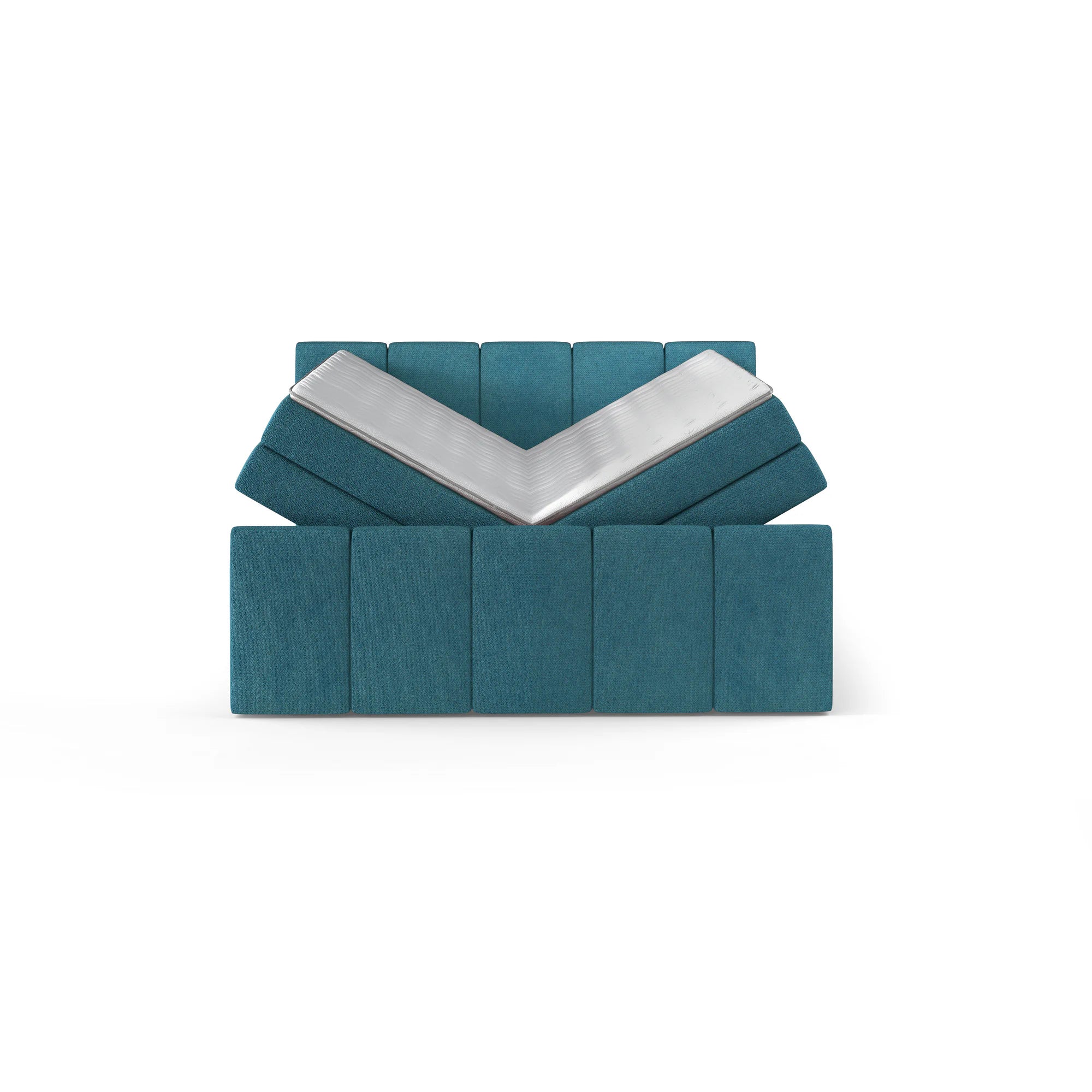 Pat boxspring FRESCO 160x200, personalizabil materiale gama Premium, cu saltele, topper si 2 lazi pentru depozitare
