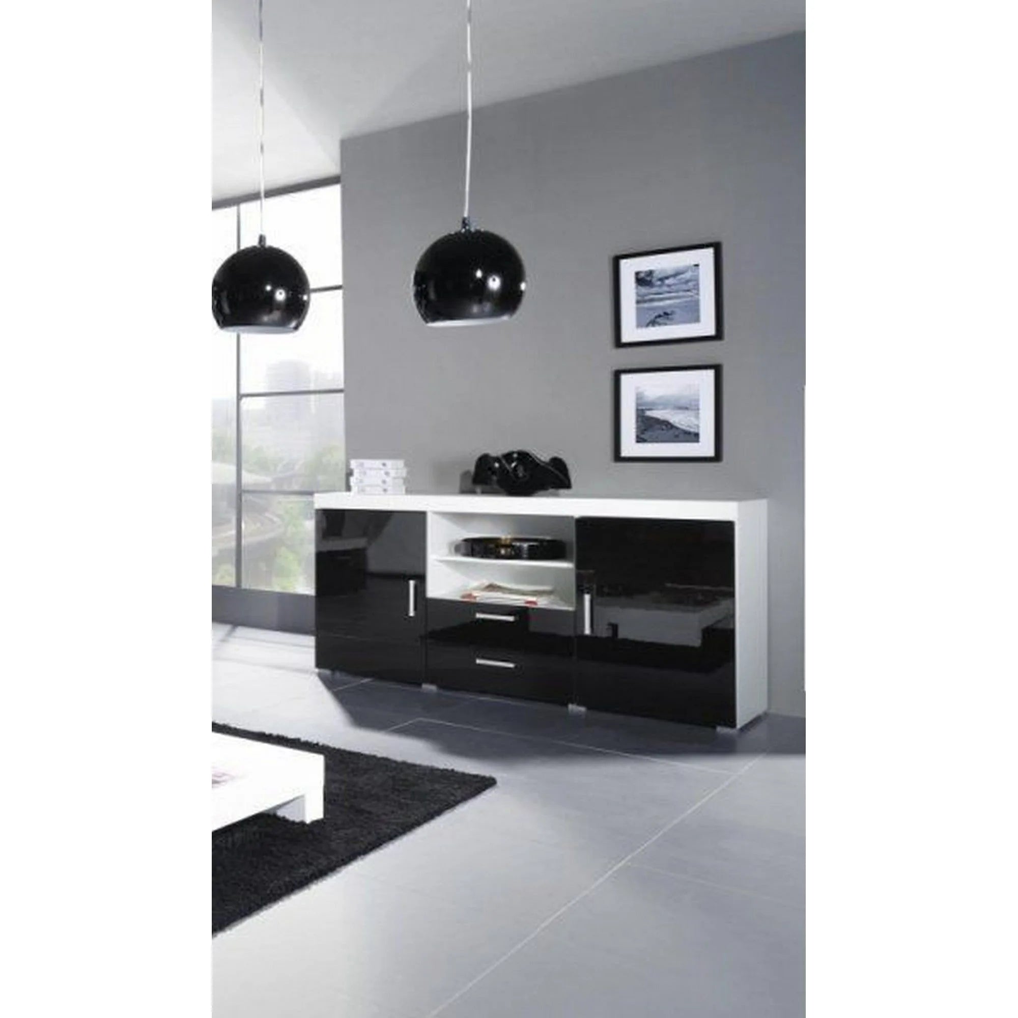 Comoda SAMBA REG-5, alb/negru, PAL, 164x45x80 cm