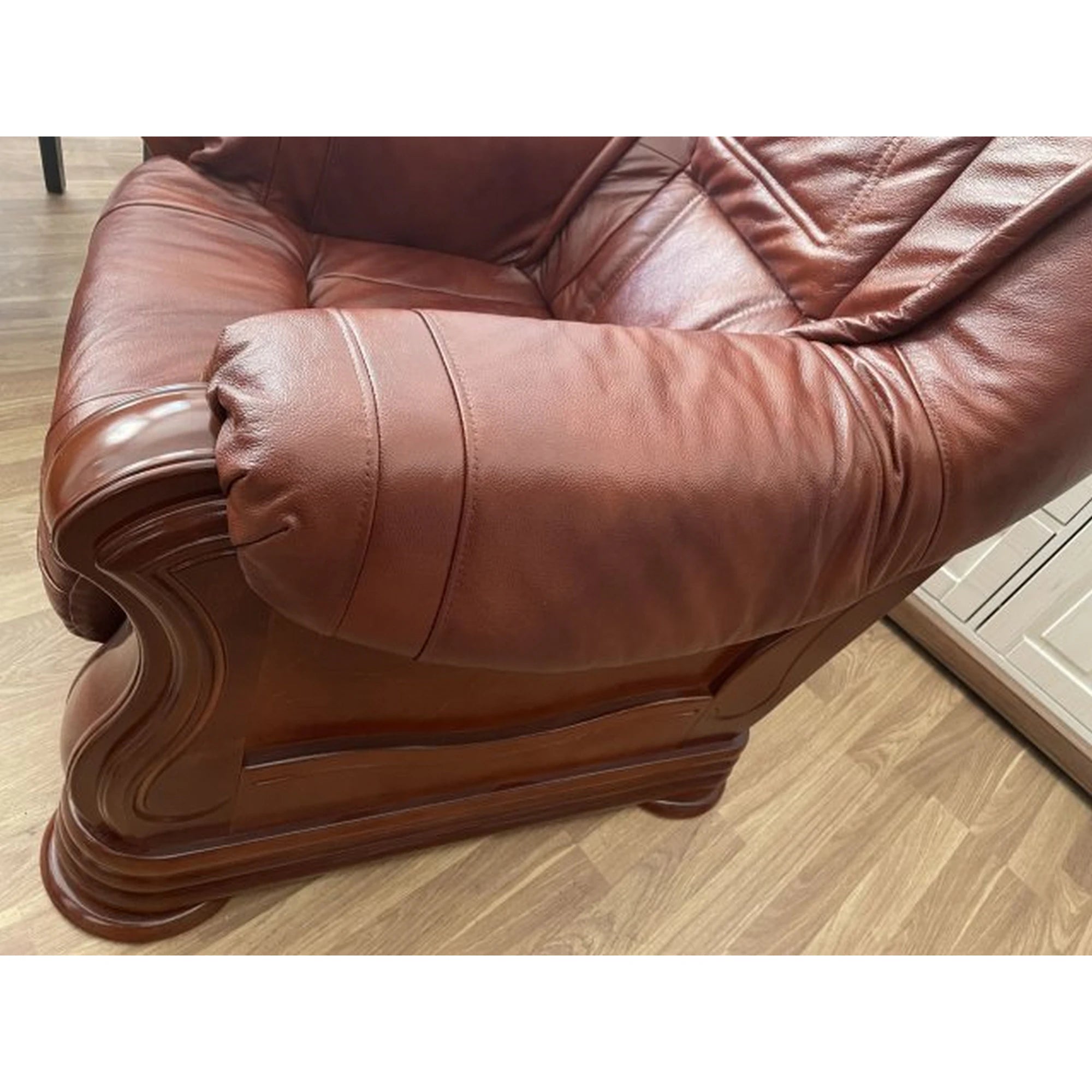 Fotoliu de piele PARMA, maro, piele naturala/lemn/placaj, 95x96x95 cm