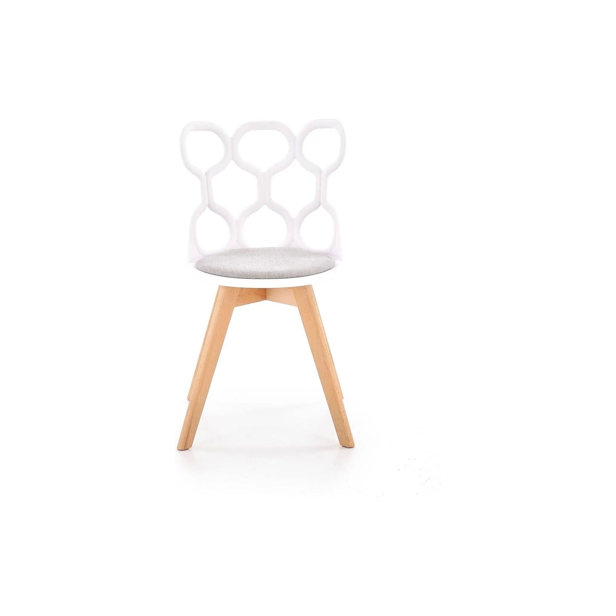 Scaun living K308, alb/gri/stejar, stofa clasica/polipropilena/lemn, 43X50X80 CM