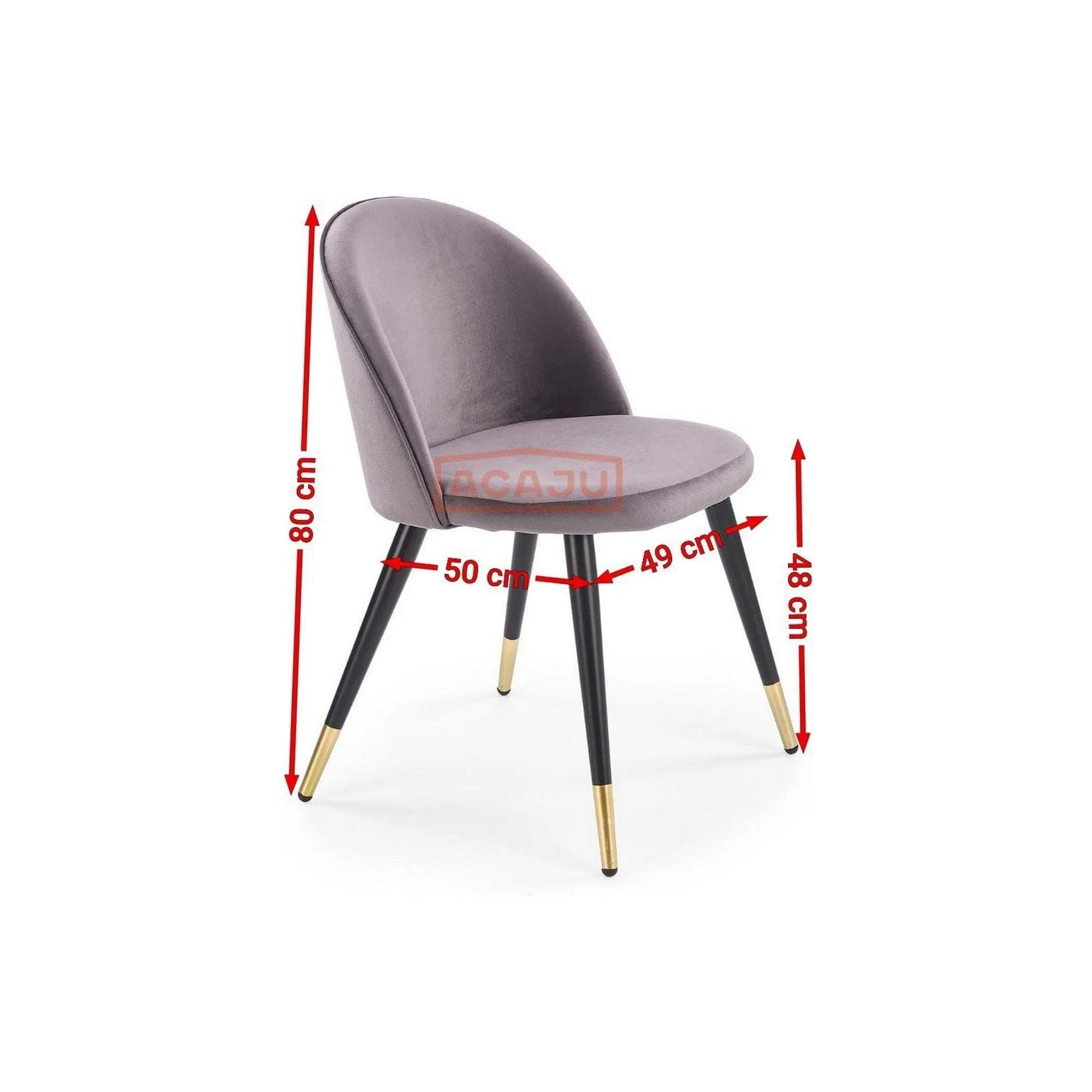 Scaun tapitat gri K315, gri inchis/negru, stofa catifelata/metal, 50x55x76 cm