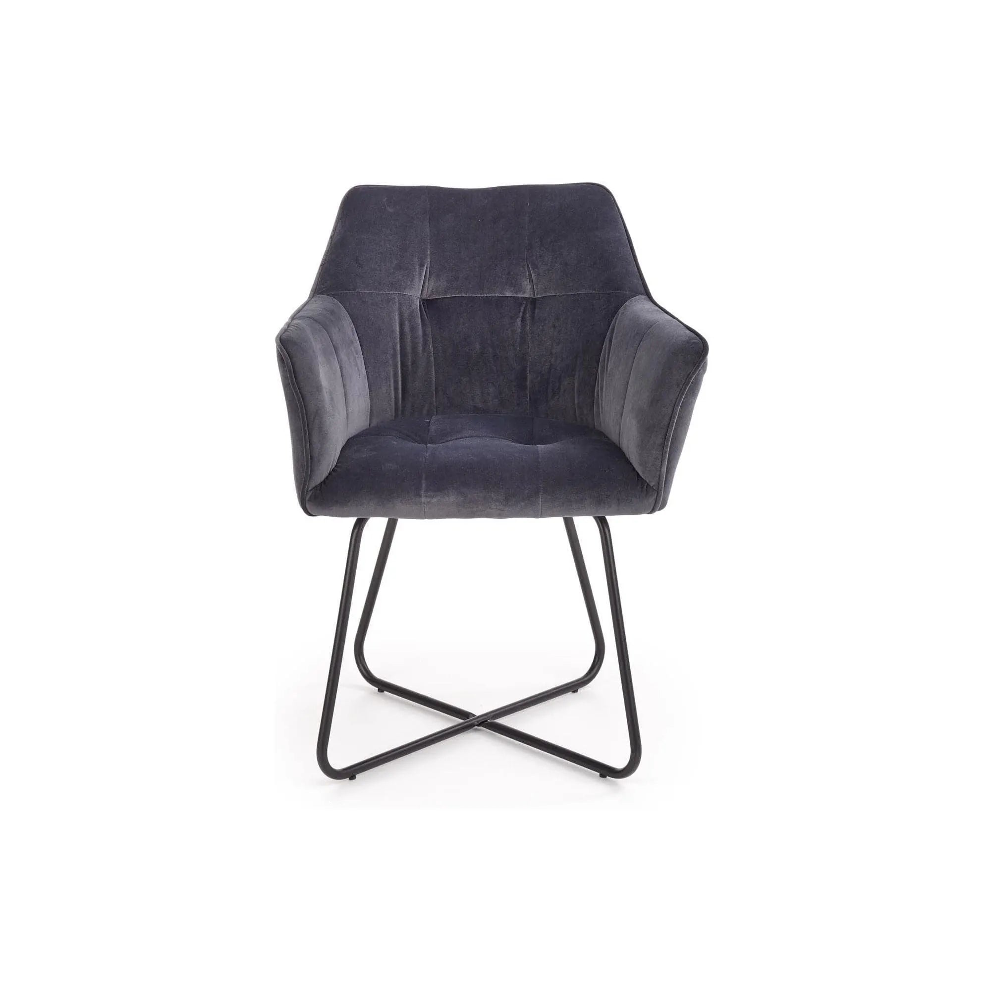 Scaun tapitat K377, gri inchis/negru, stofa catifelata/metal, 60x62x81 cm