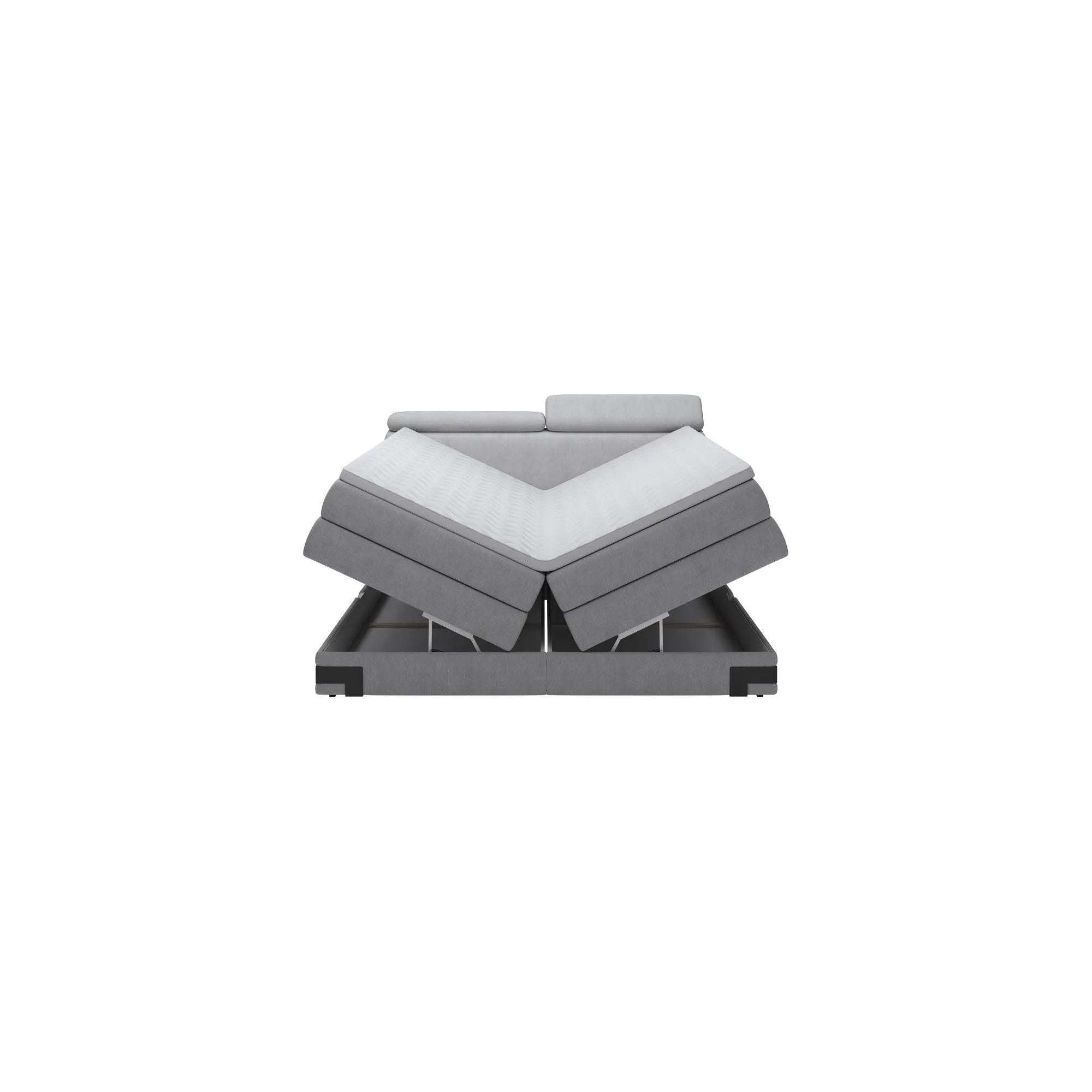 Pat boxspring KANO 180x200, personalizabil materiale gama Oferta Avantaj, cu saltea, topper, tetiere reglabile si 2 spatii pentru depozitare