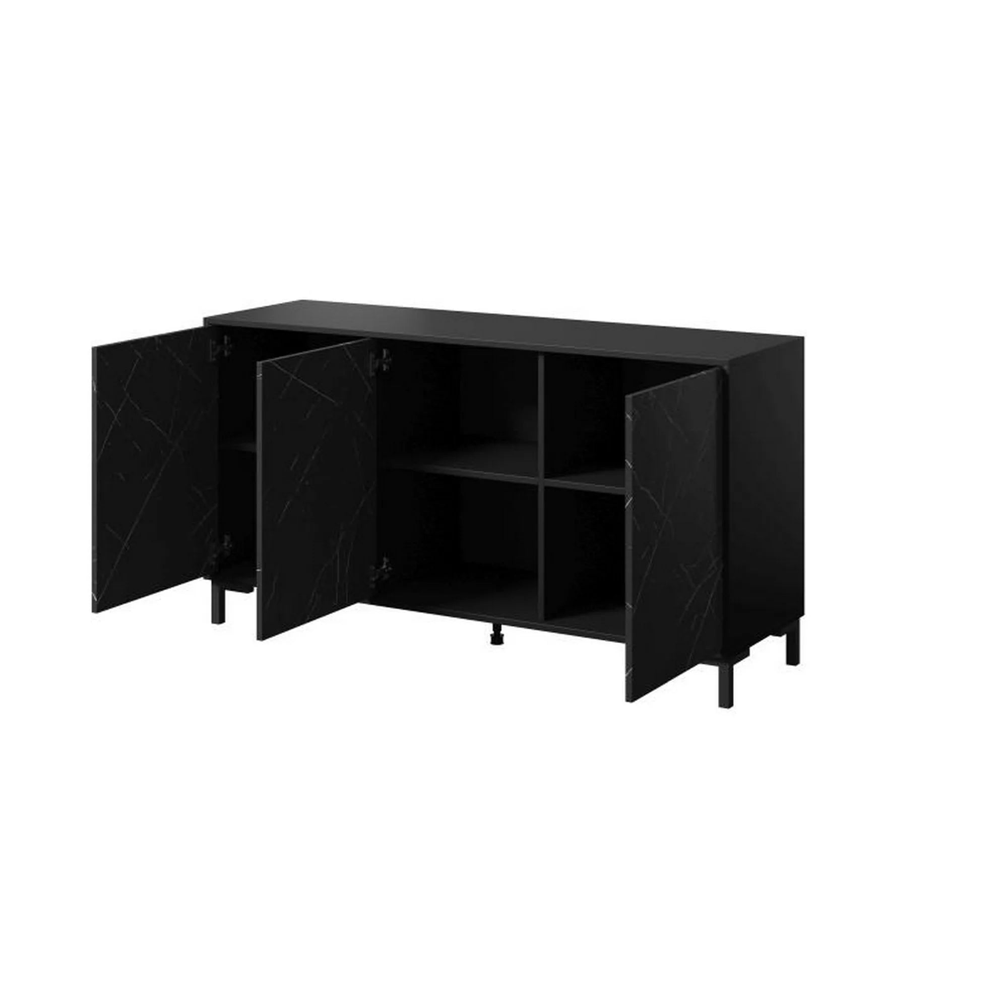 Comoda MARMO, negru mat/negru cu efect de marmura, PAL laminat, 150x45x81 cm