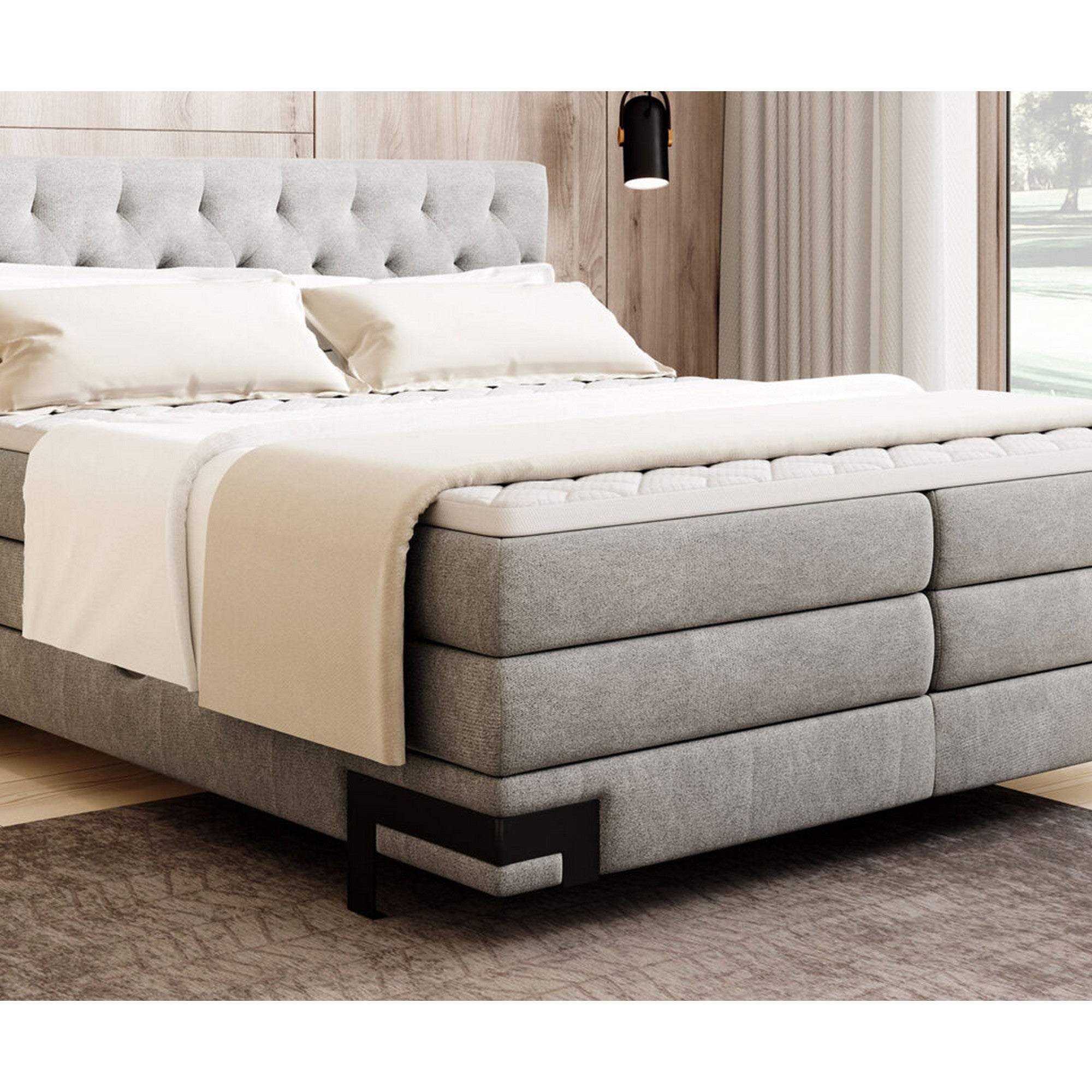 Pat boxspring GODIN 180x200, personalizabil materiale Gama Premium, 2 lazi depozitare, cu saltele si topper