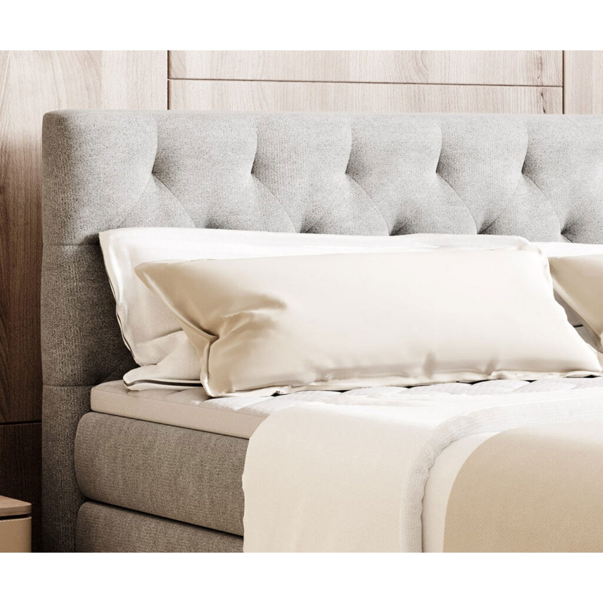 Pat boxspring GODIN 180x200, personalizabil materiale Gama Premium, 2 lazi depozitare, cu saltele si topper