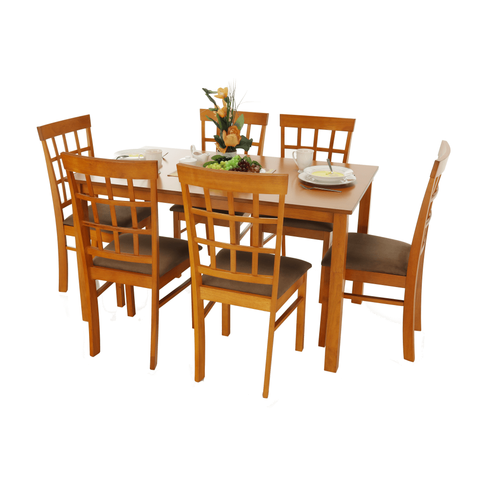 Set masa si 6 scaune GRID NEW, cires/maro