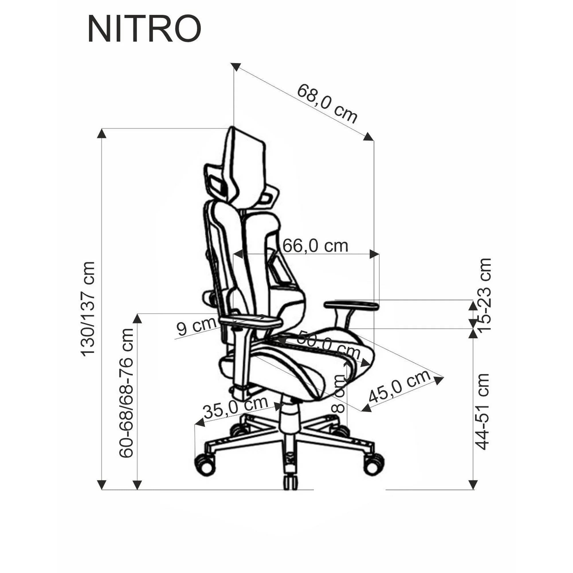 Scaun gaming NITRO, negru/rosu, piele ecologica/material textil, 66x68x130/137 cm