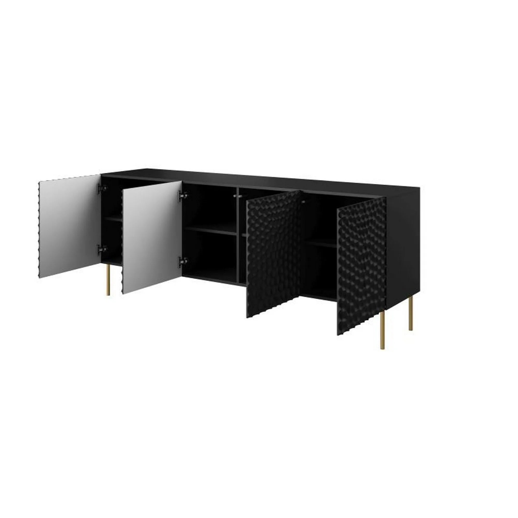 Comoda HOLE, negru/auriu, PAL laminat, 190x41x75 cm