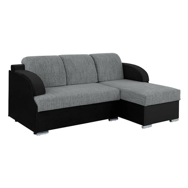 Coltar extensibil MERIN, universal, stofa catifelata negru/gri, cu lada depozitare, 205x138x89 cm
