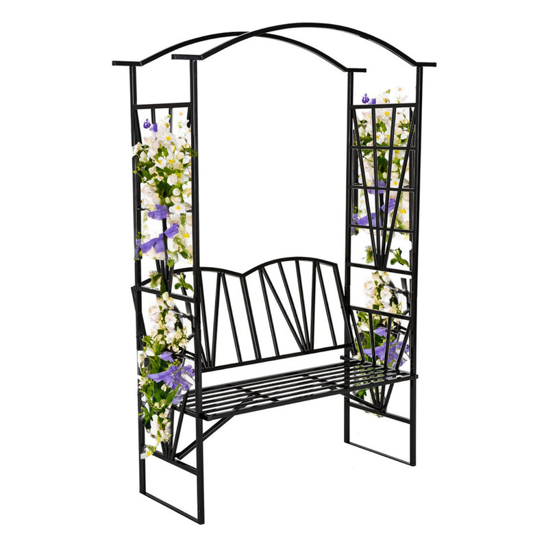 Banca cu pergola HAIFA, negru, metal, 114x42x210 cm