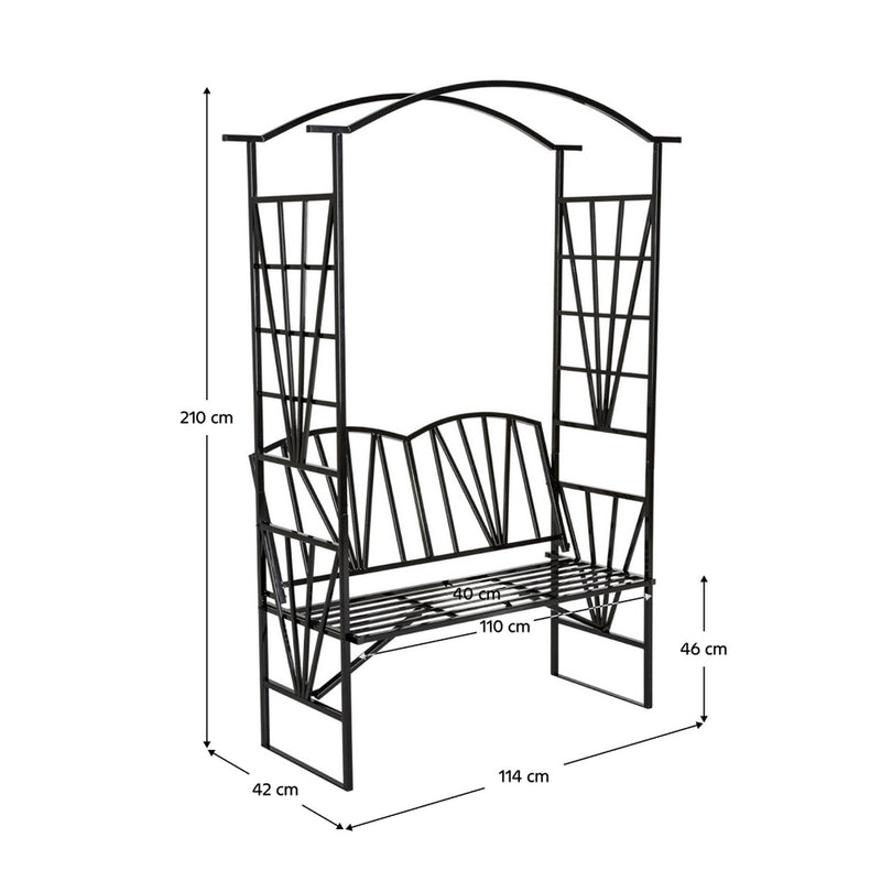 Banca cu pergola HAIFA, negru, metal, 114x42x210 cm