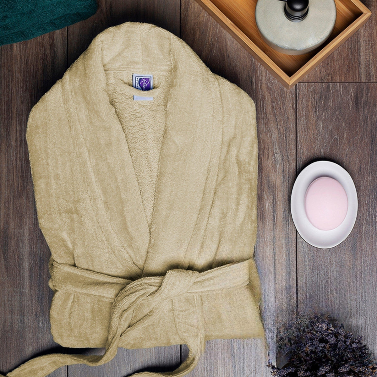 Halat baie VELUR, bej, bumbac, marime L/XL