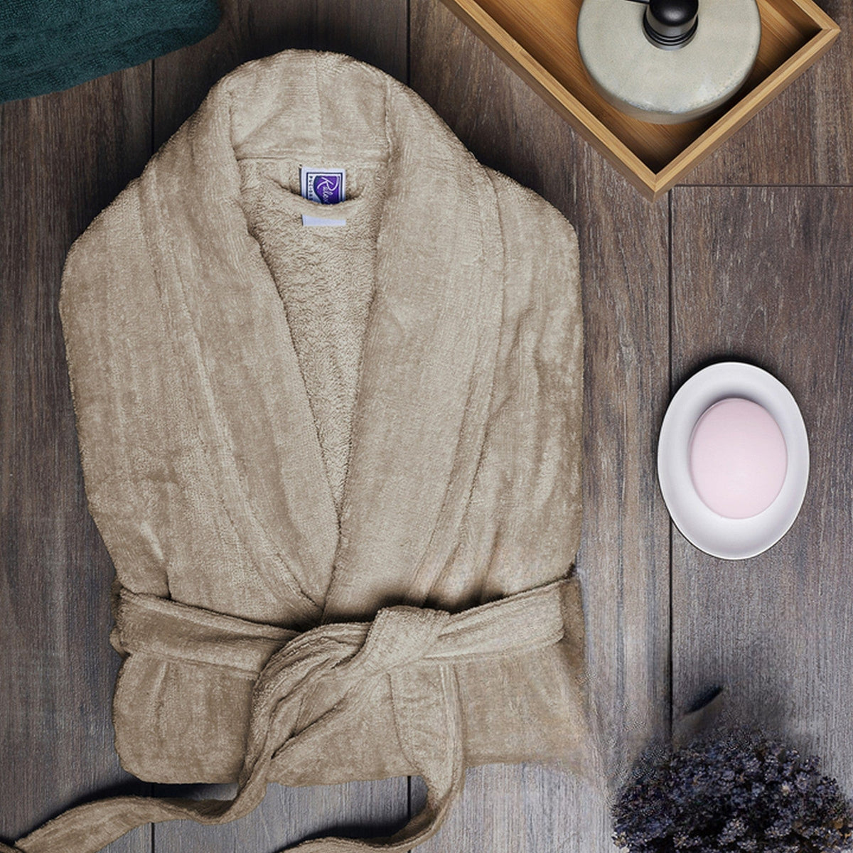 Halat baie VELUR, maro deschis, bumbac, marime L/XL