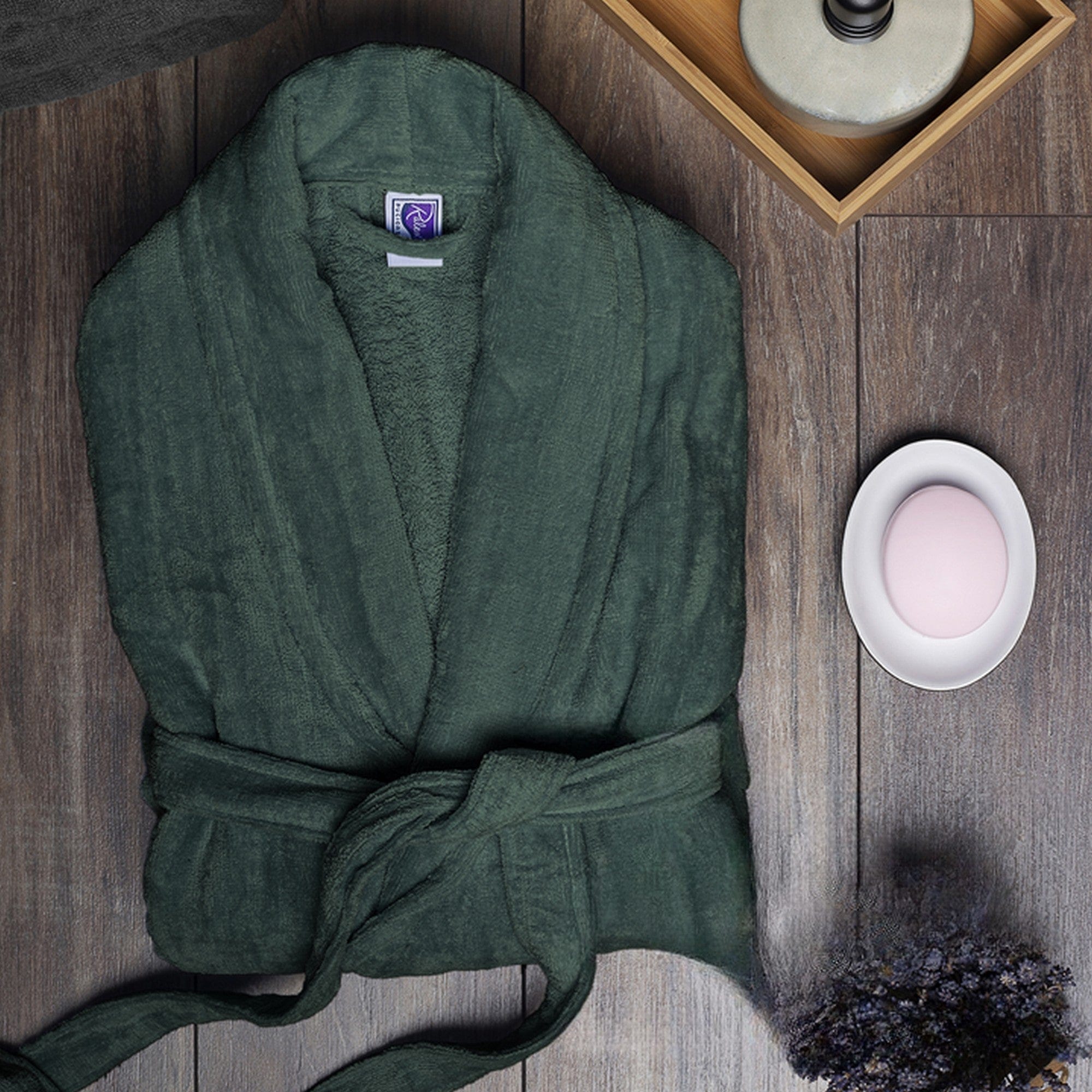 Halat baie VELUR, verde, bumbac, marime S/M