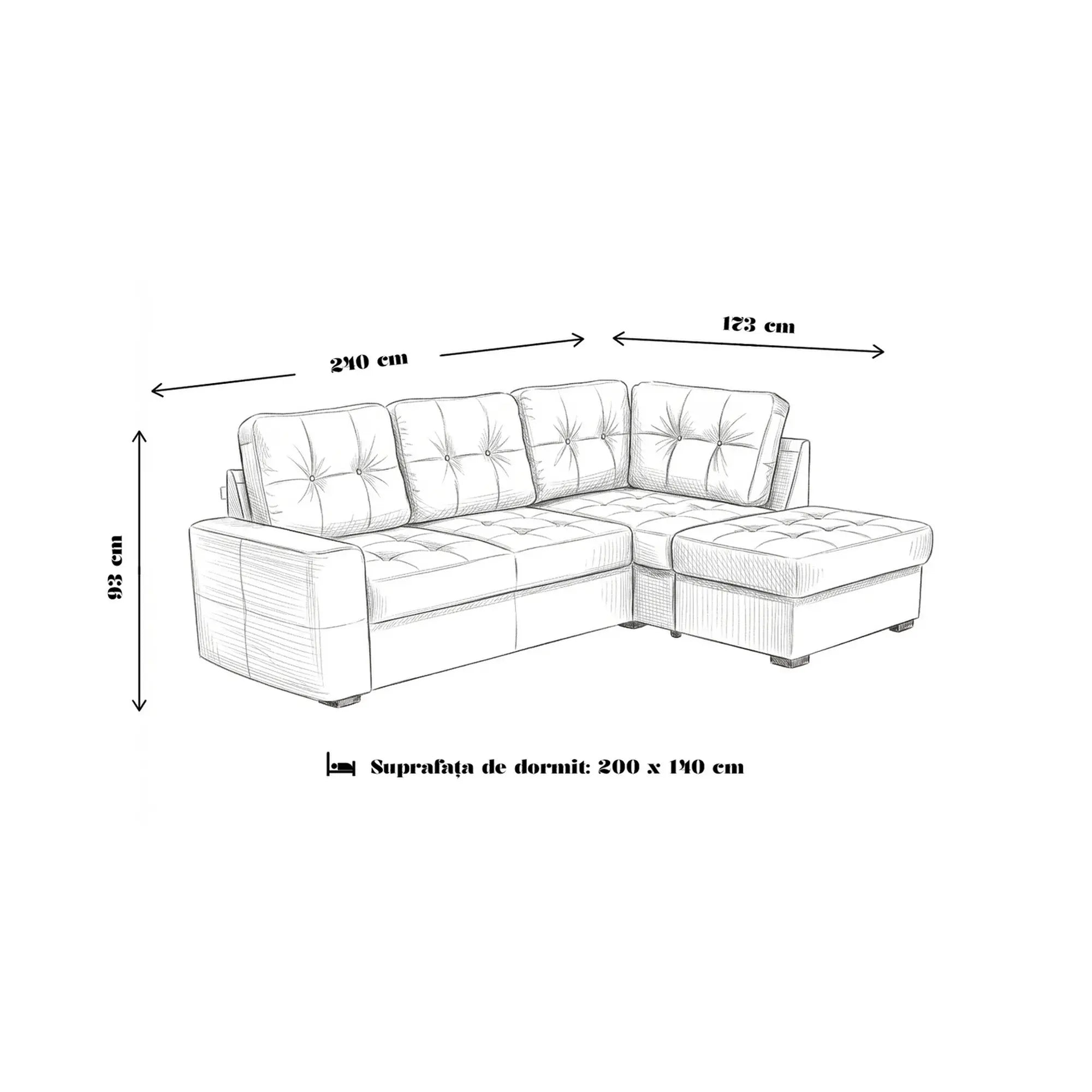 Coltar extensibil pentru living HERA, sezlong stanga, stofa maro deschis - Miracle C278, 240x173x93 cm