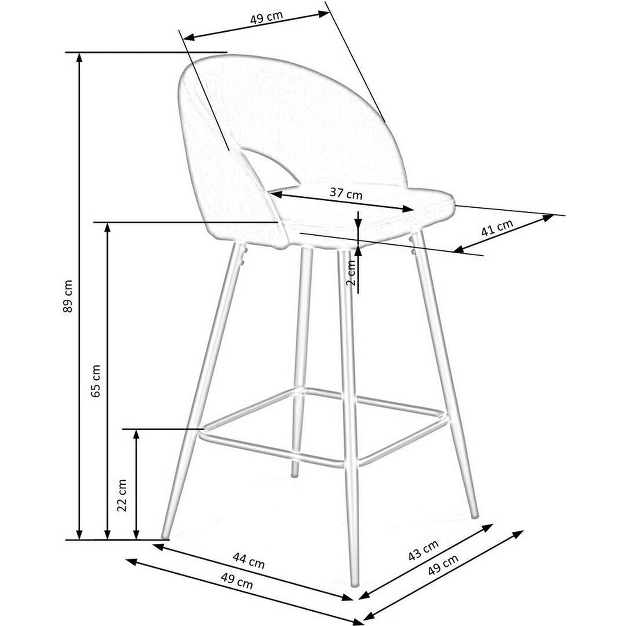 Scaun bar H96, bej/negru, stofa catifelata/otel, 48x49x89 cm